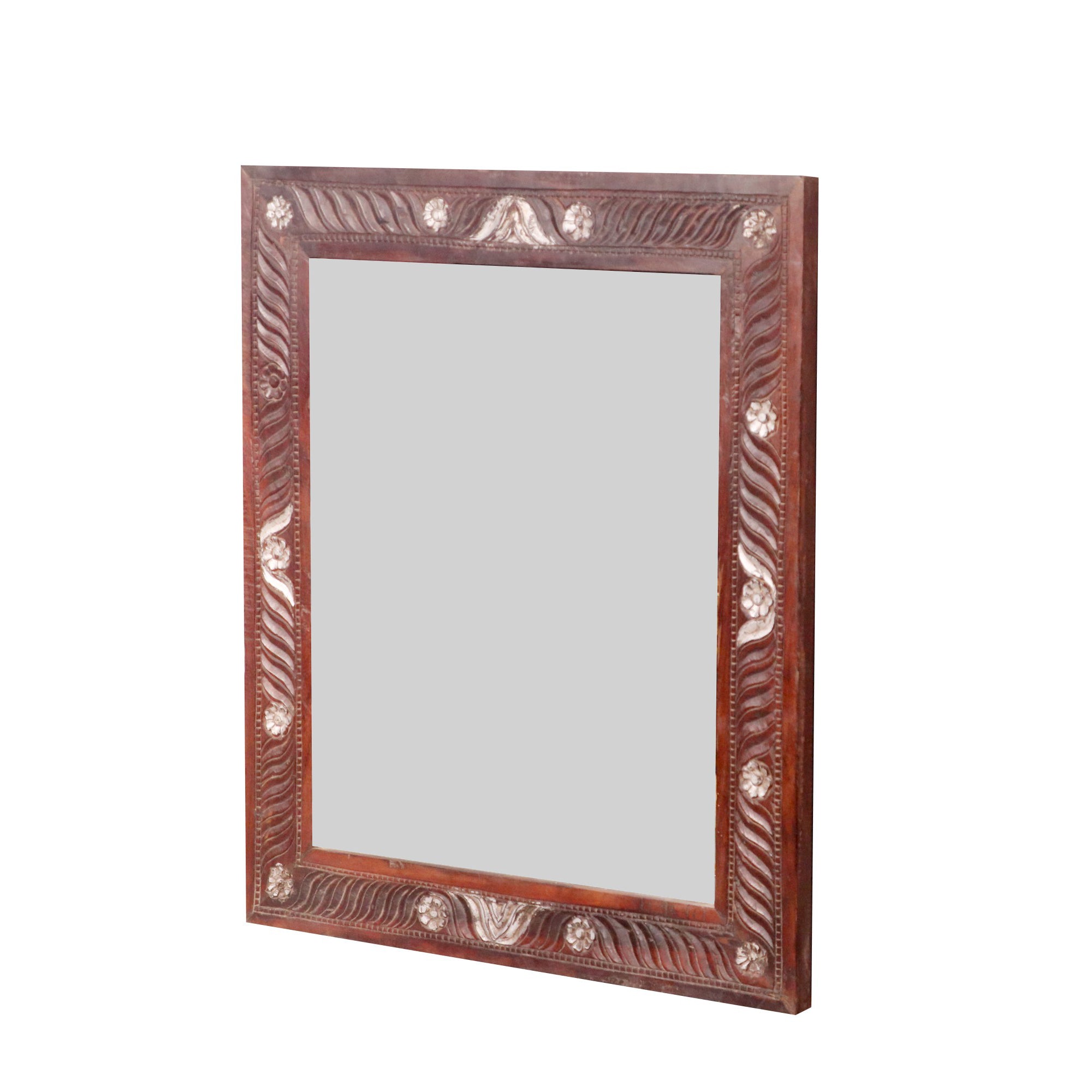 Crawling wood Solid mirror with 4 side white distressed petals Mirror