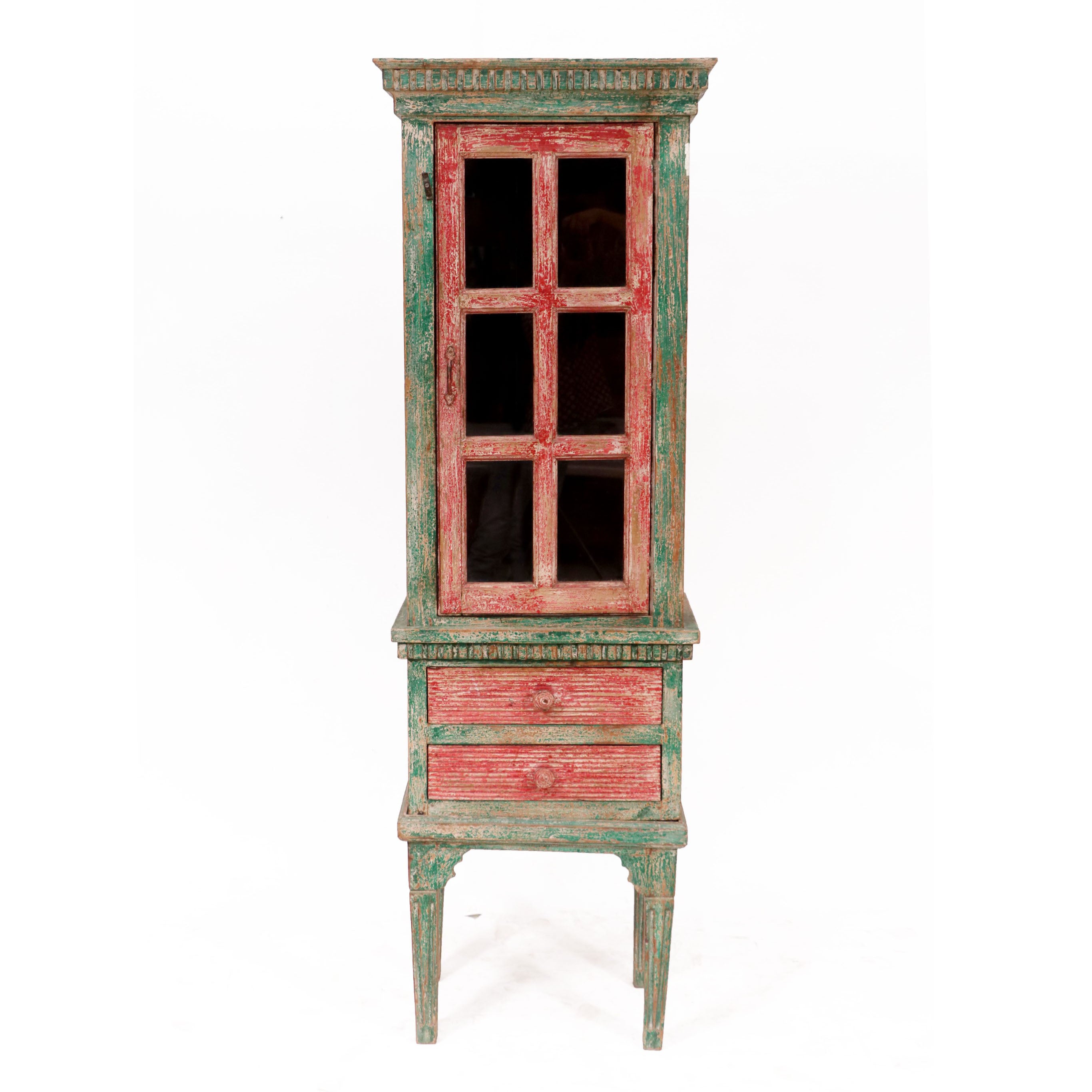 Wooden Multi Colour Distressed Long Cabinet Wardrobe