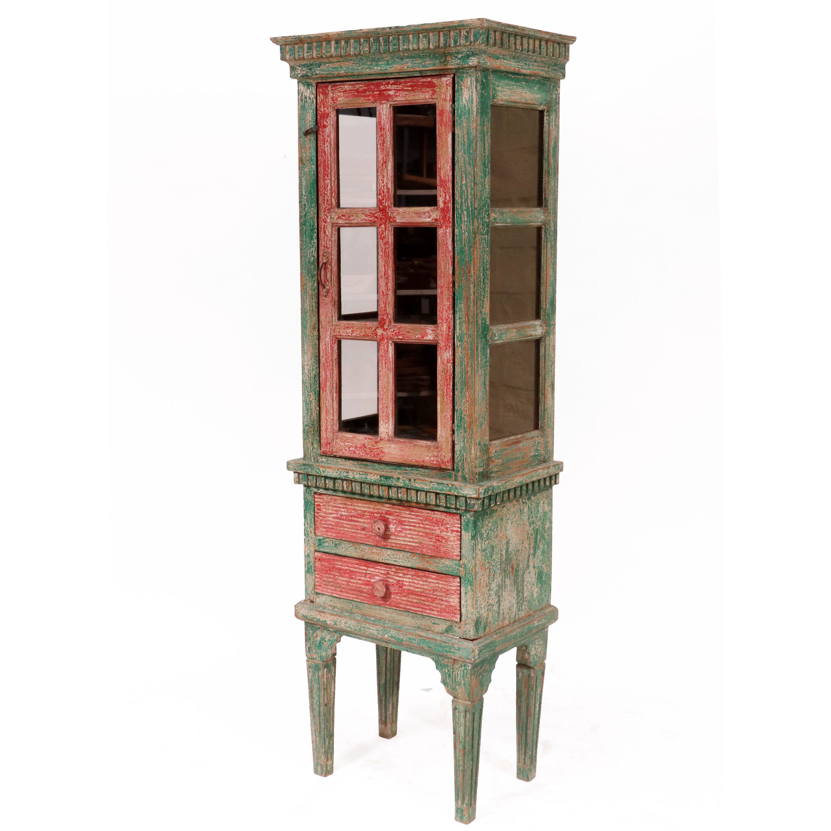 Wooden Multi Colour Distressed Long Cabinet Wardrobe