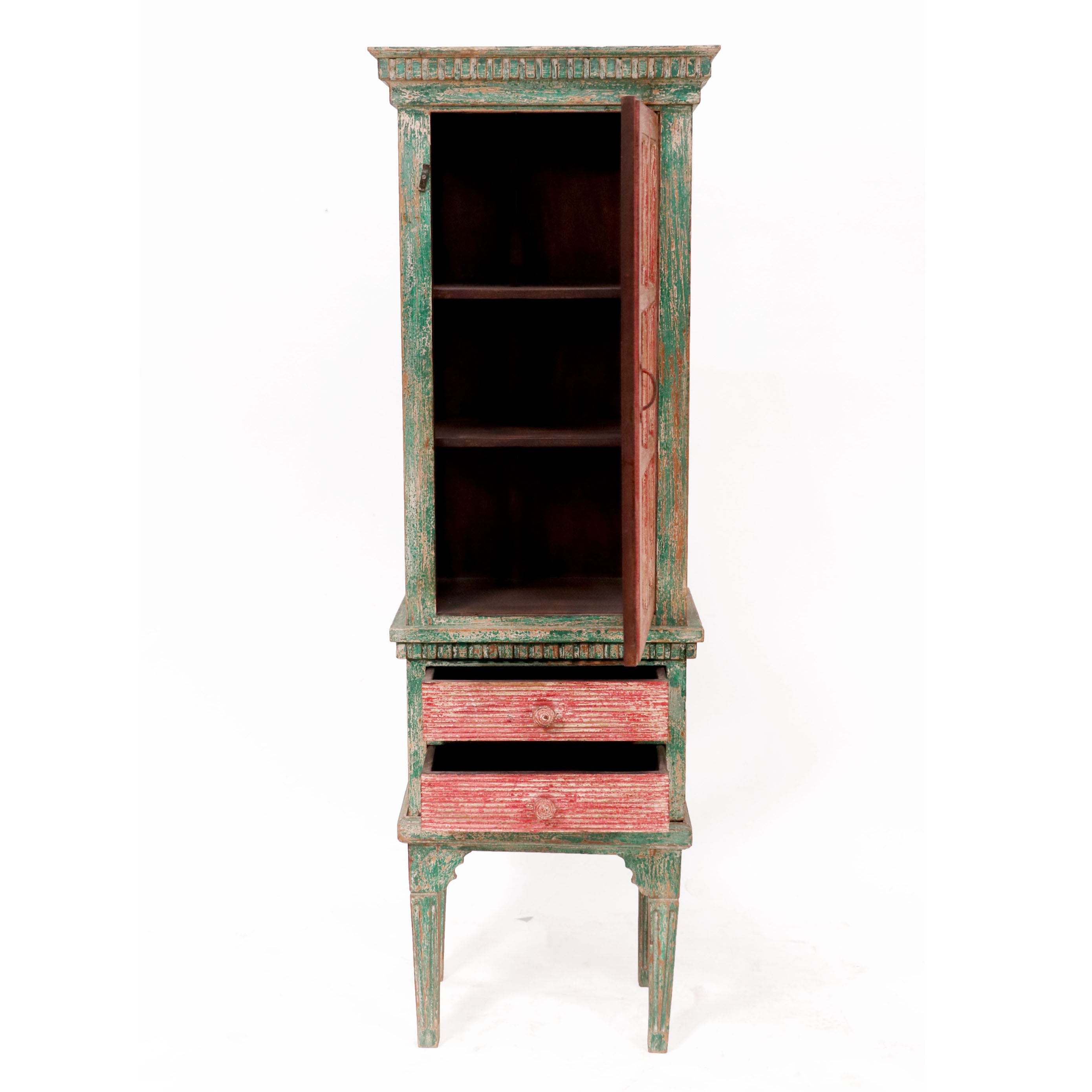 Wooden Multi Colour Distressed Long Cabinet Wardrobe
