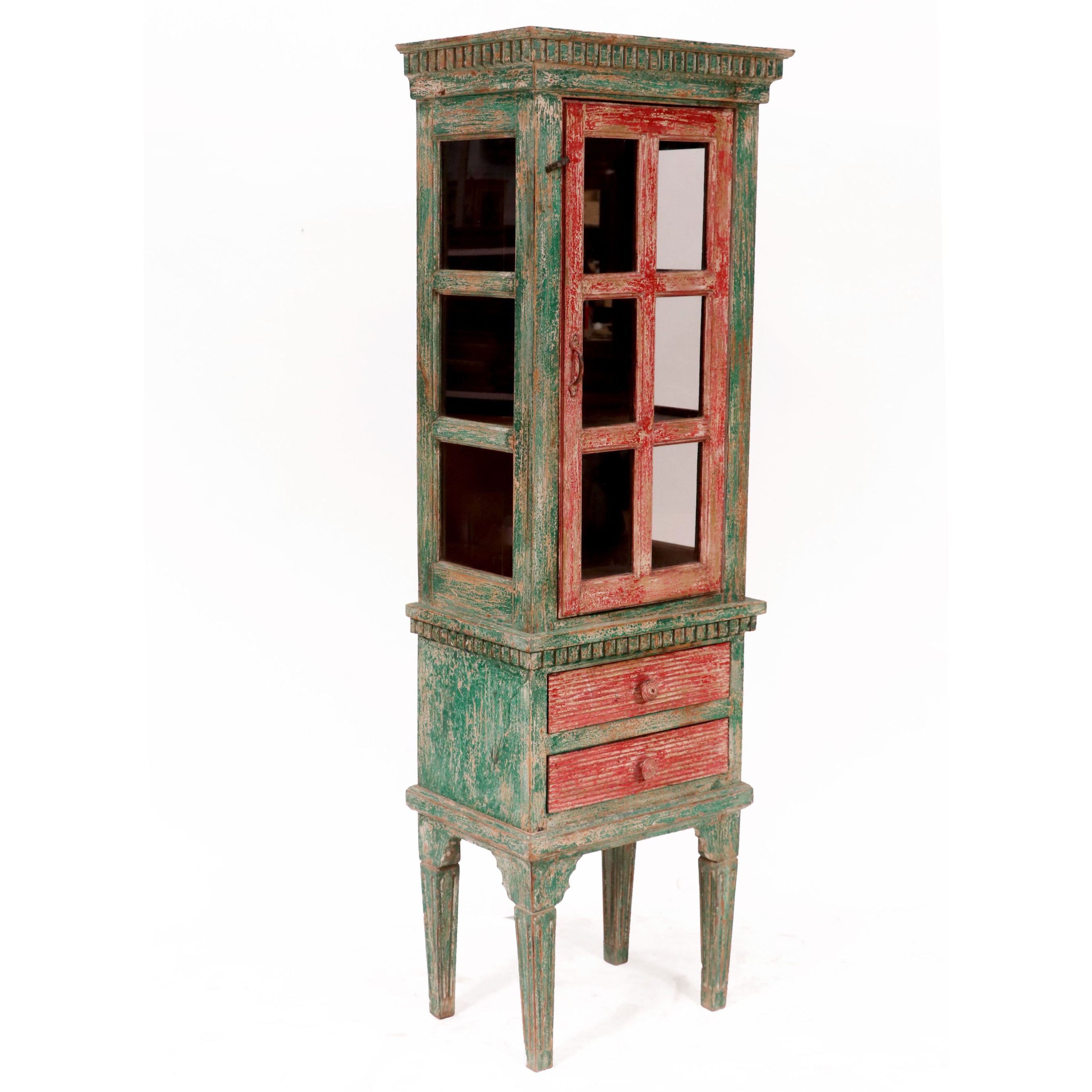 Wooden Multi Colour Distressed Long Cabinet Wardrobe