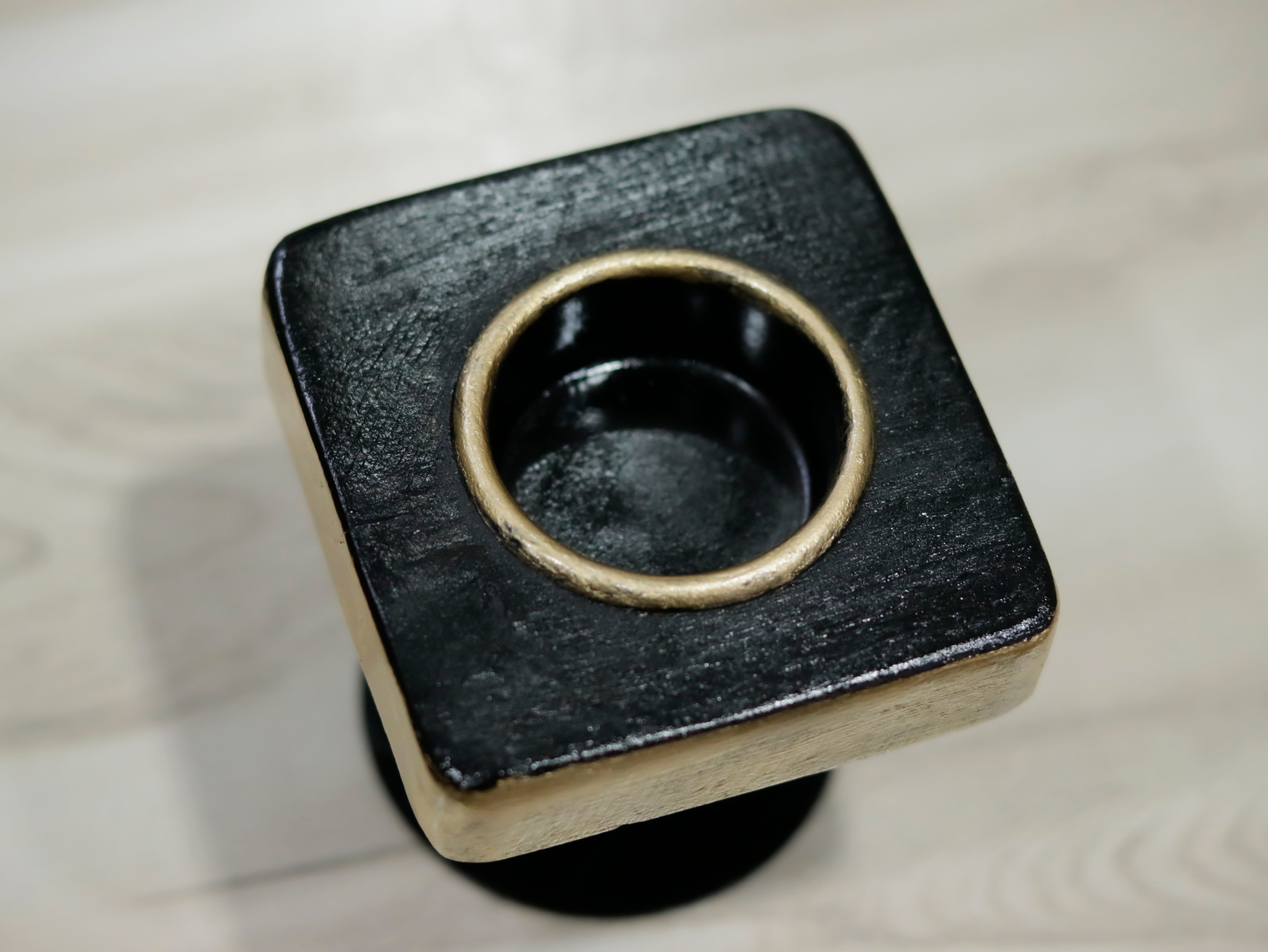 Vintage Neo Golden Black Wooden Candle Stand Set Candle Holder