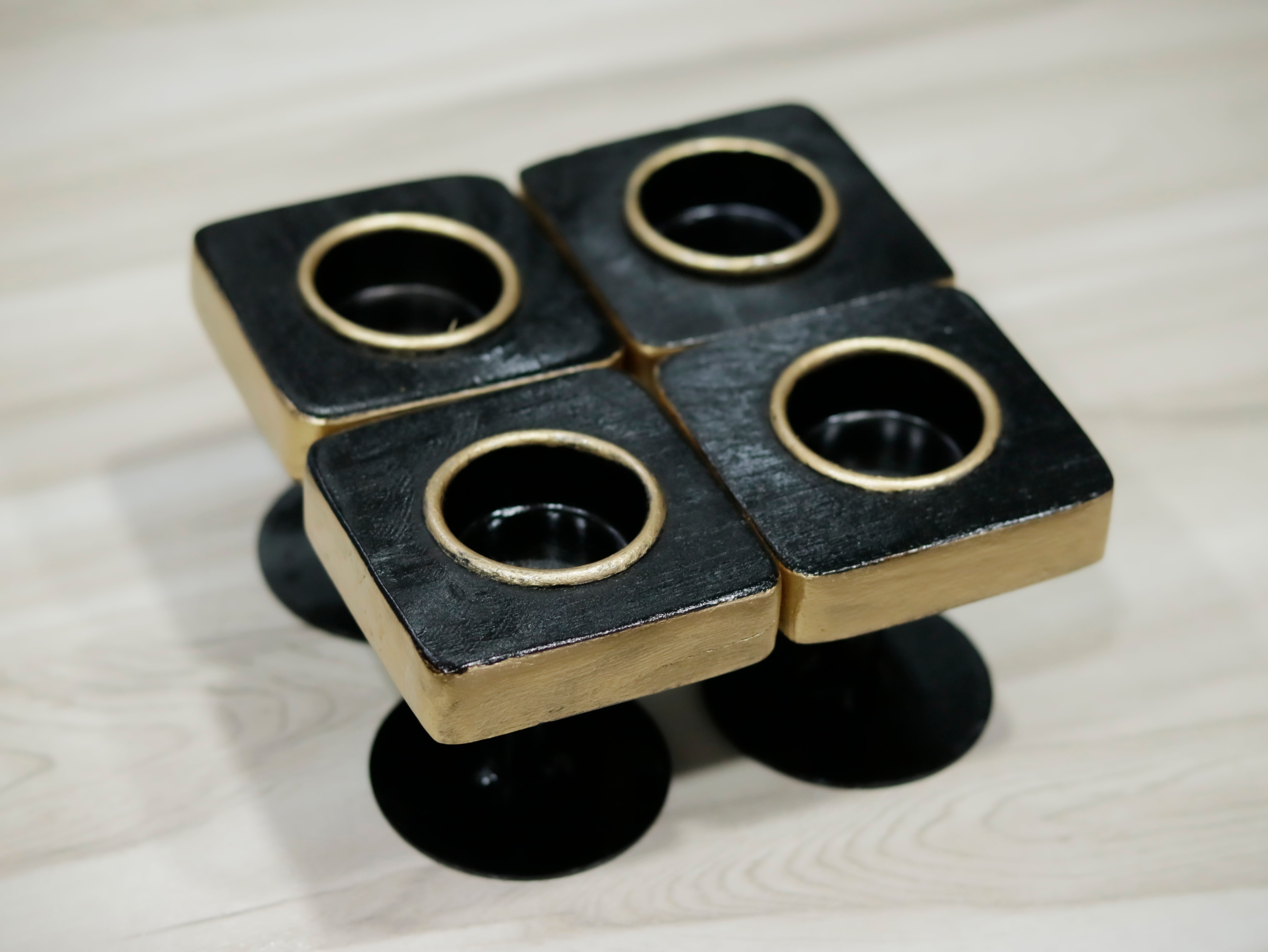 Vintage Neo Golden Black Wooden Candle Stand Set Candle Holder