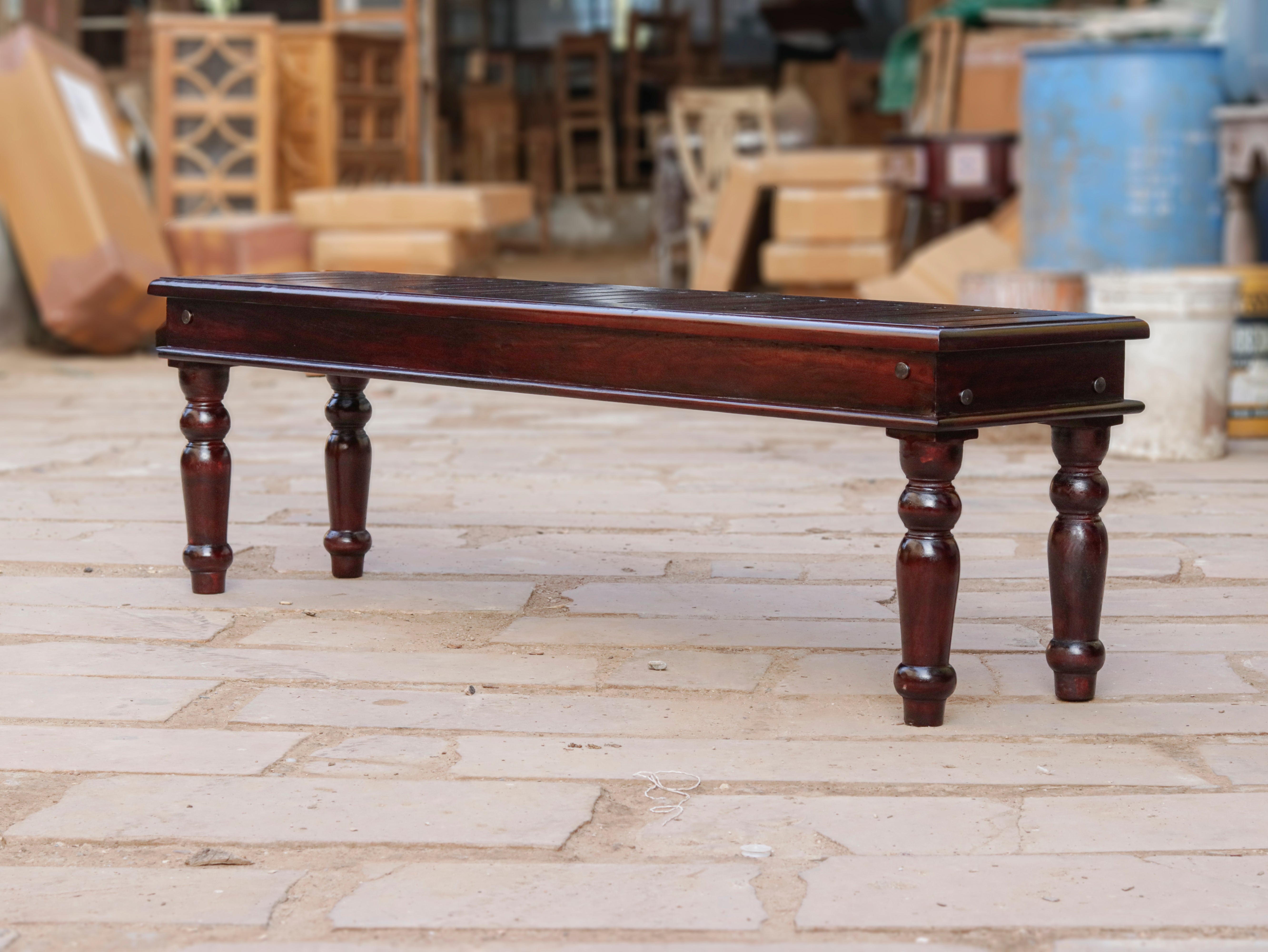 Delight Dark Mahogany Stripped Wooden Handmade Seating Bench Bench