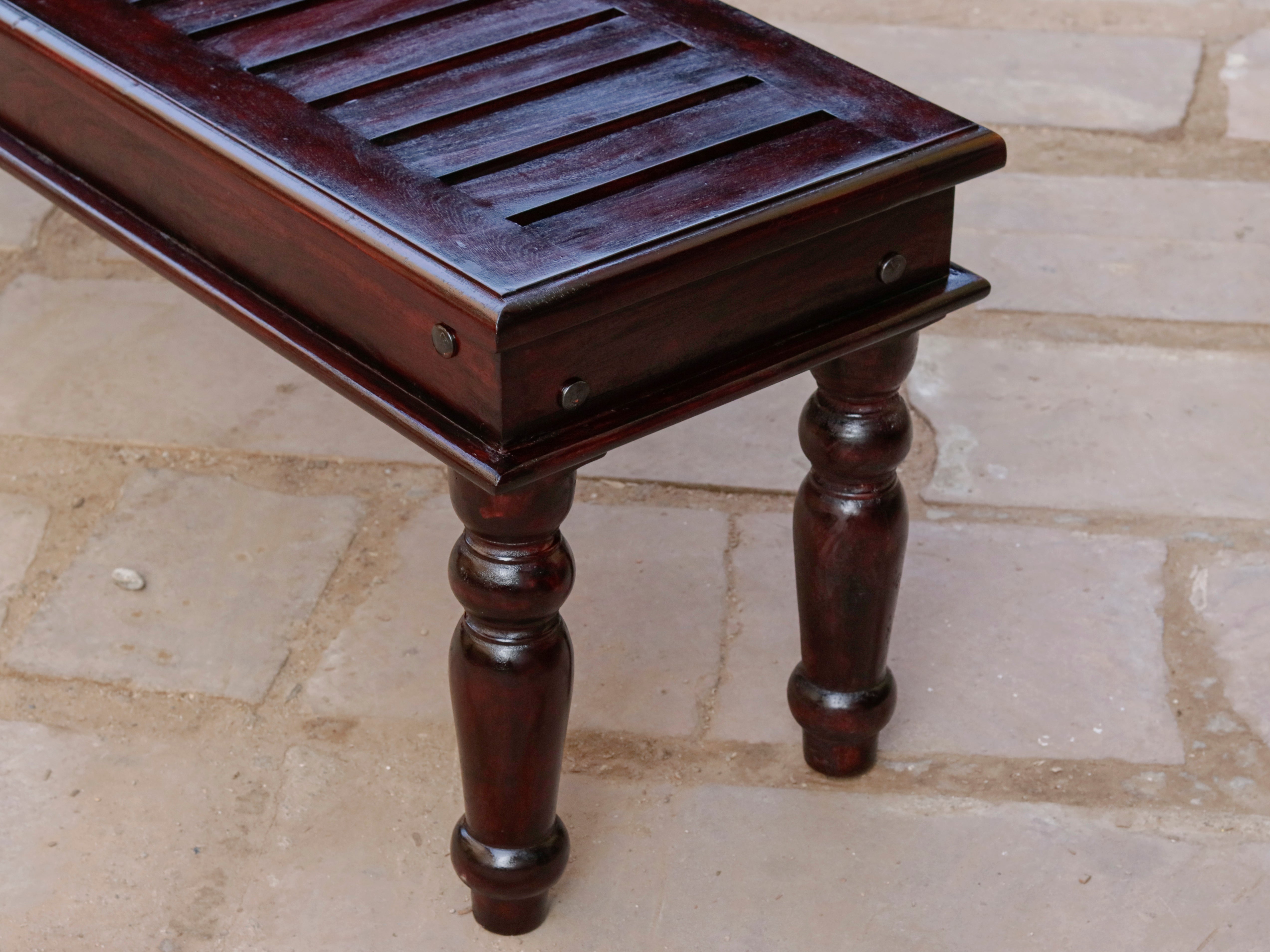 Delight Dark Mahogany Stripped Wooden Handmade Seating Bench Bench