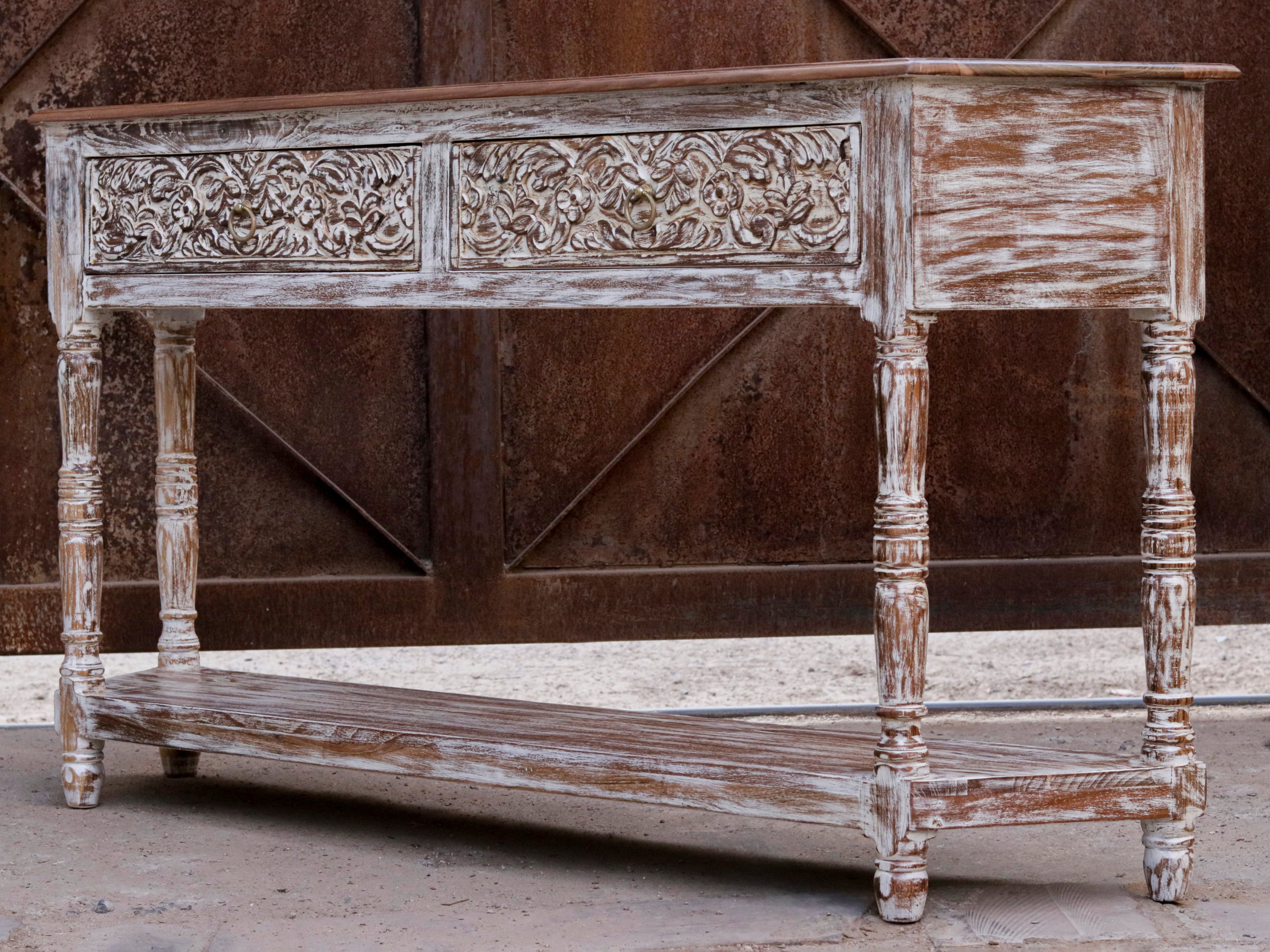 Aesthetic Vintage White Distressed Finished Wooden Console Table Console Table