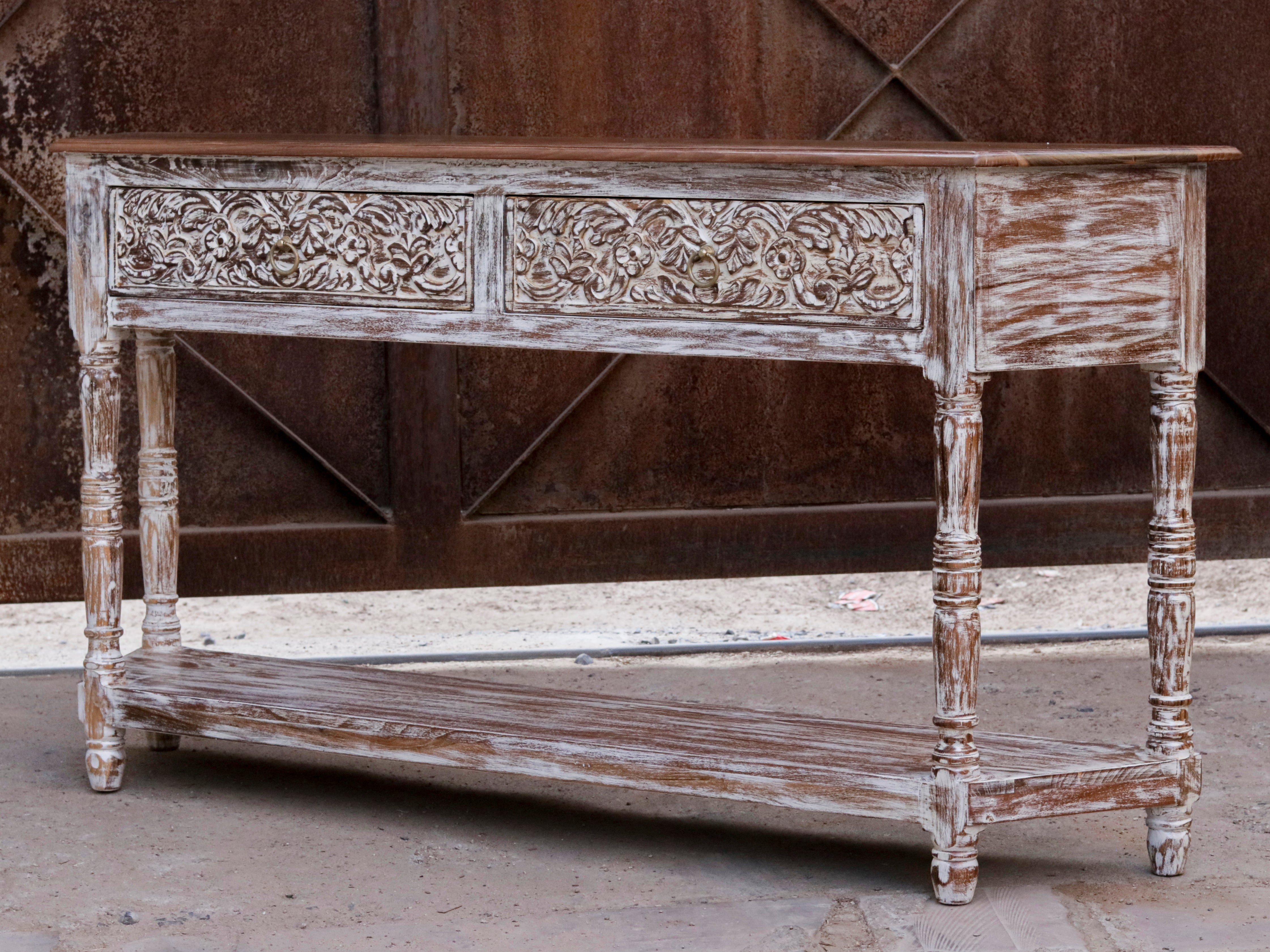 Aesthetic Vintage White Distressed Finished Wooden Console Table Console Table