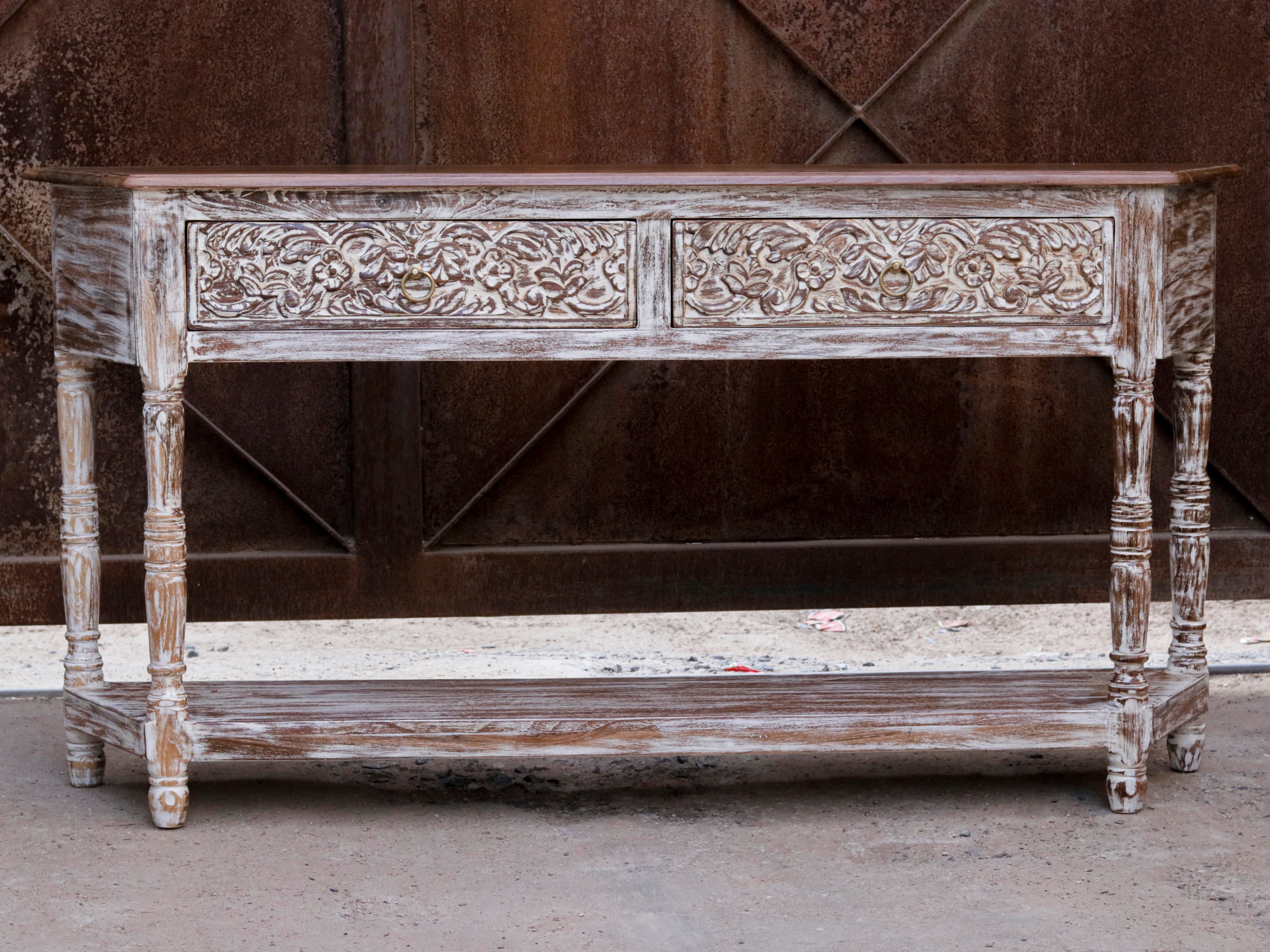Aesthetic Vintage White Distressed Finished Wooden Console Table Console Table