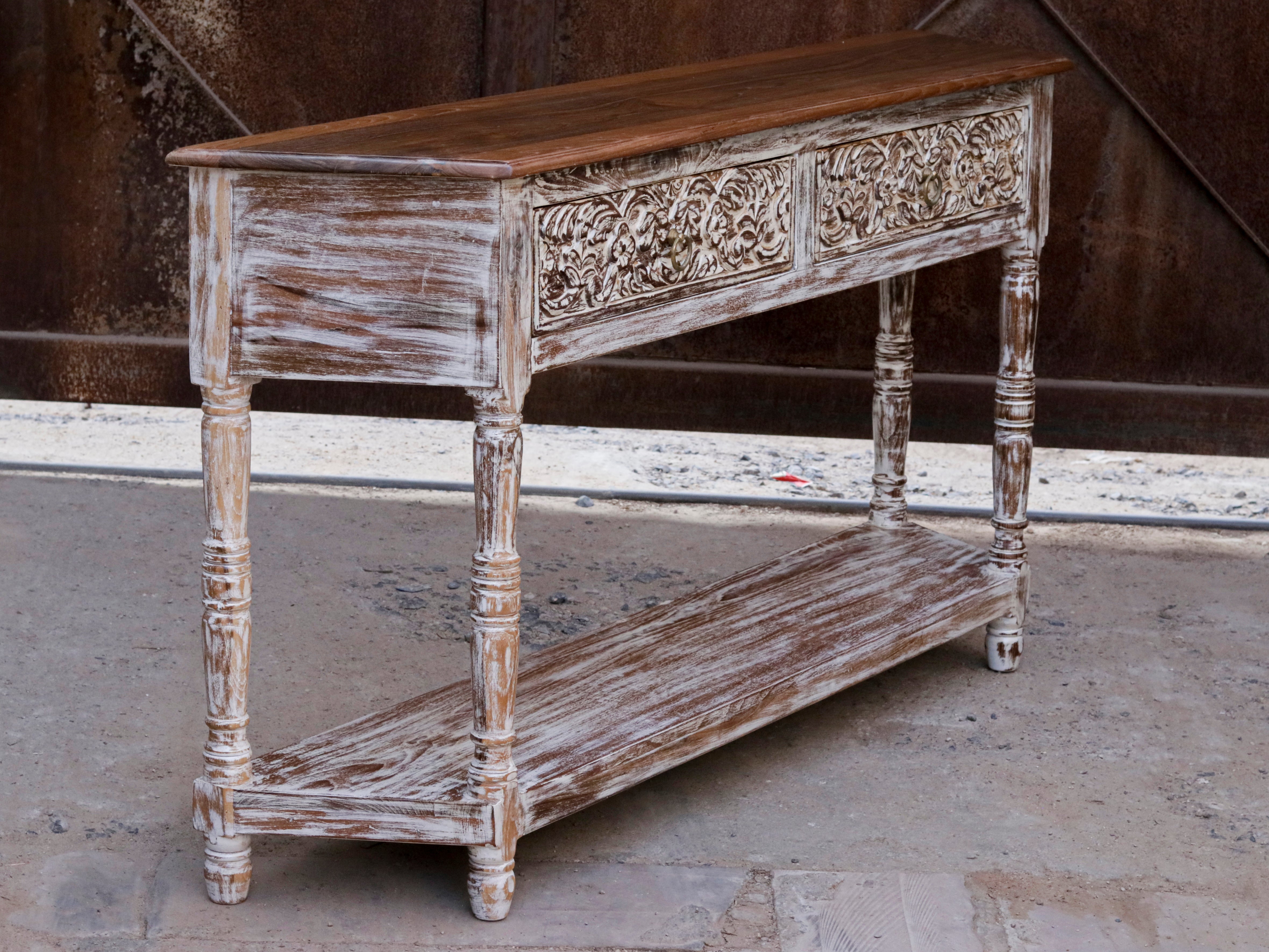 Aesthetic Vintage White Distressed Finished Wooden Console Table Console Table