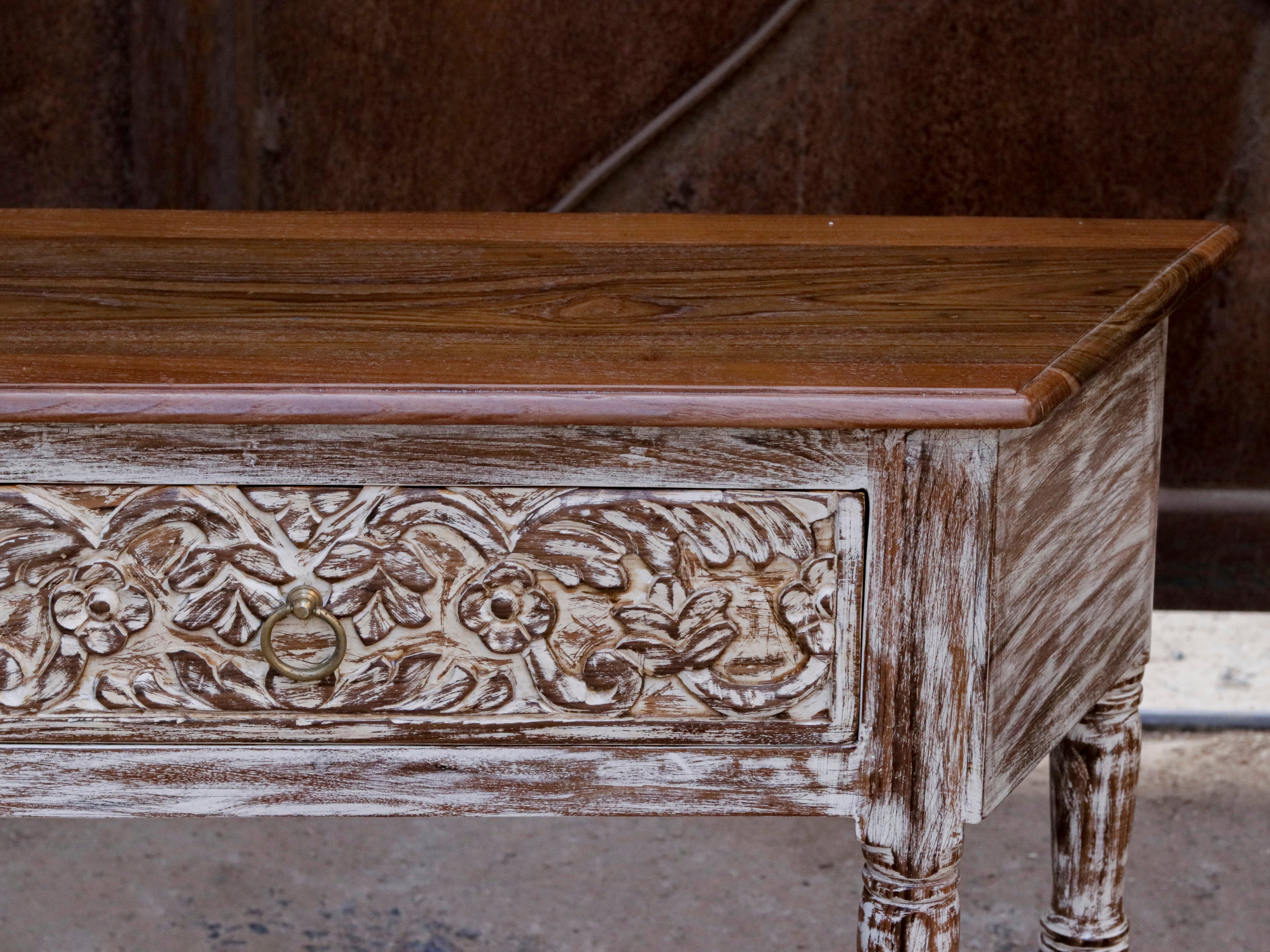 Aesthetic Vintage White Distressed Finished Wooden Console Table Console Table