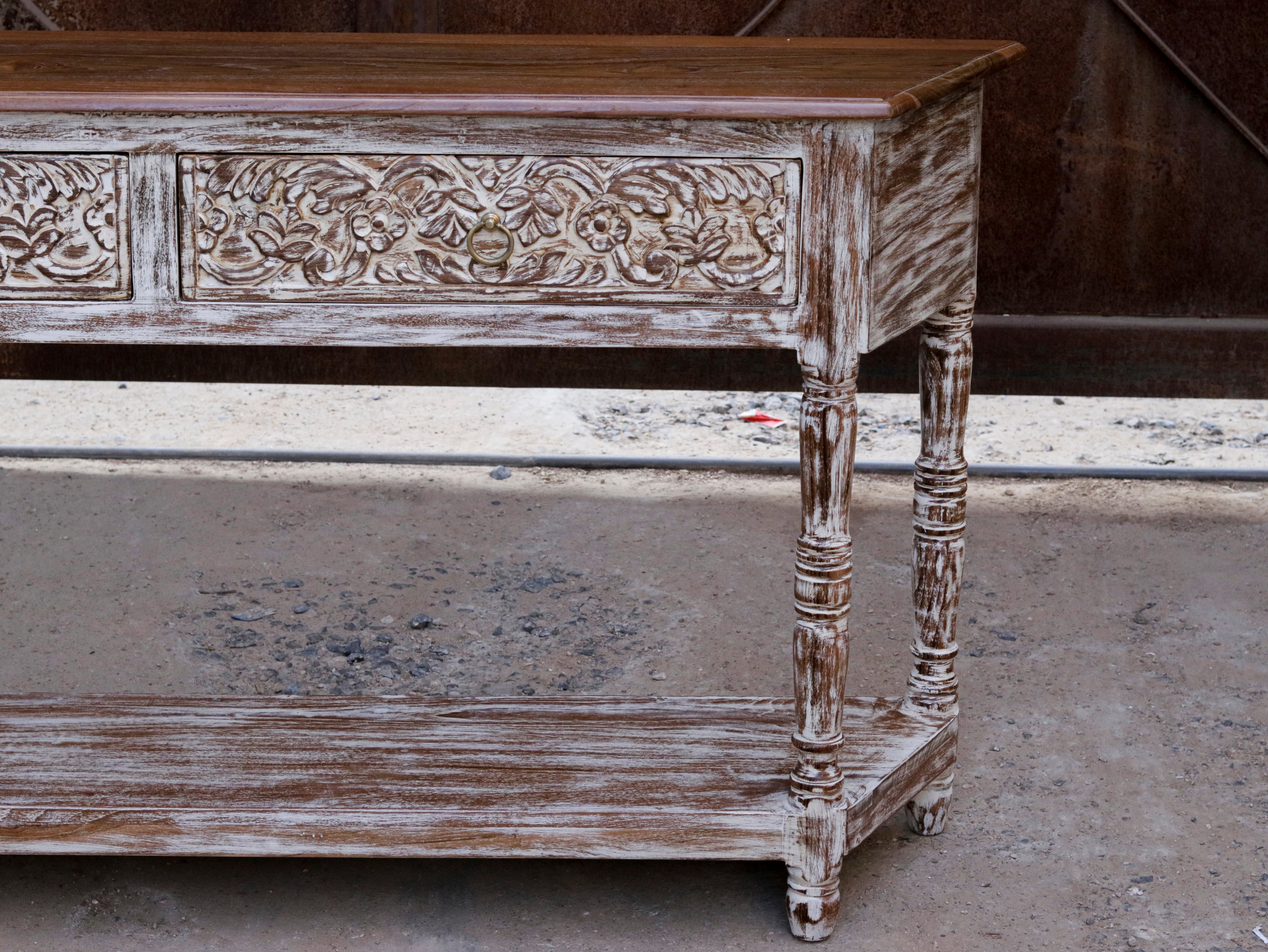 Aesthetic Vintage White Distressed Finished Wooden Console Table Console Table
