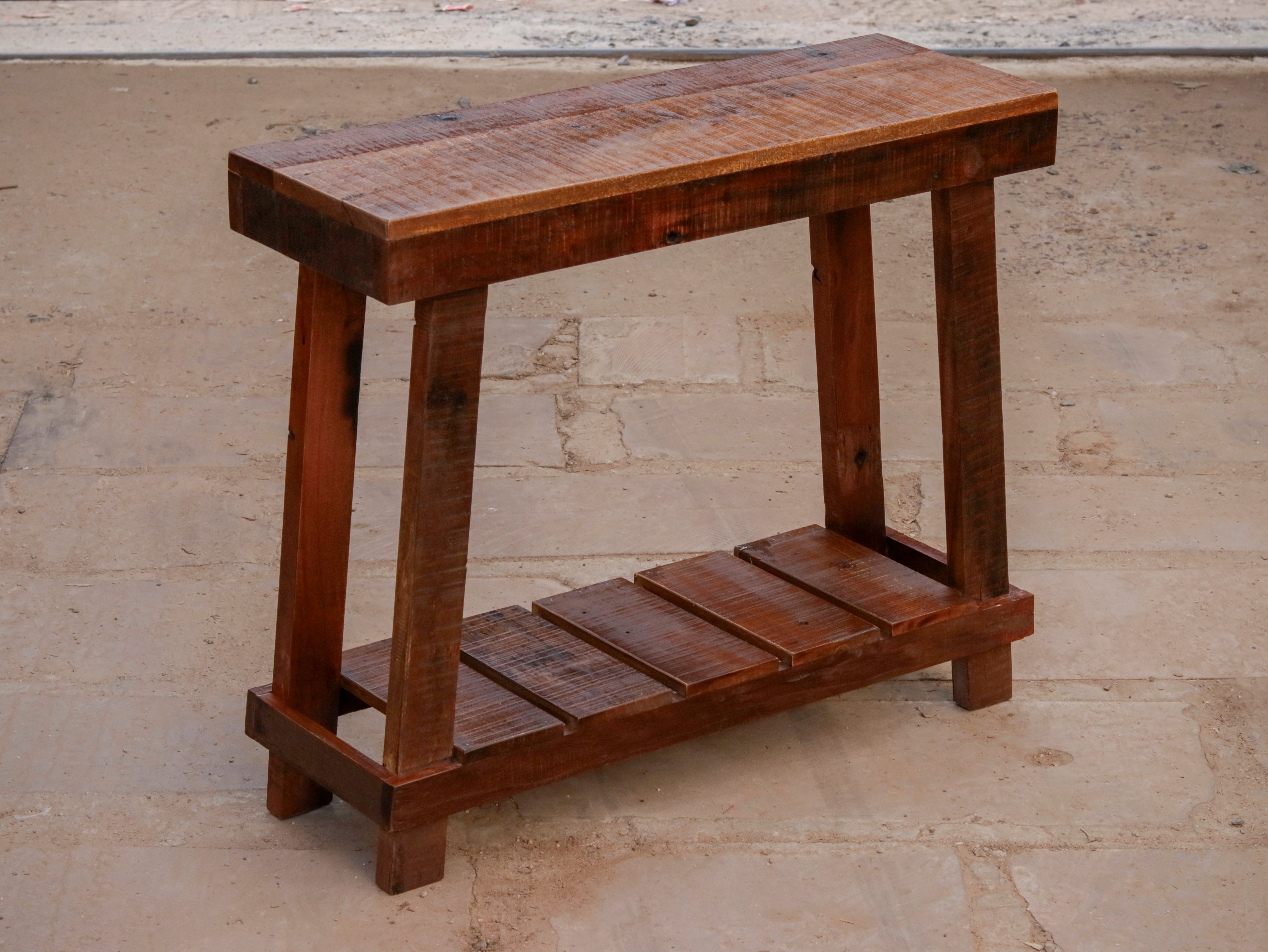 Old Natural Brown Italian Style Handmade Wooden Console Table with Bottom Storage Console Table