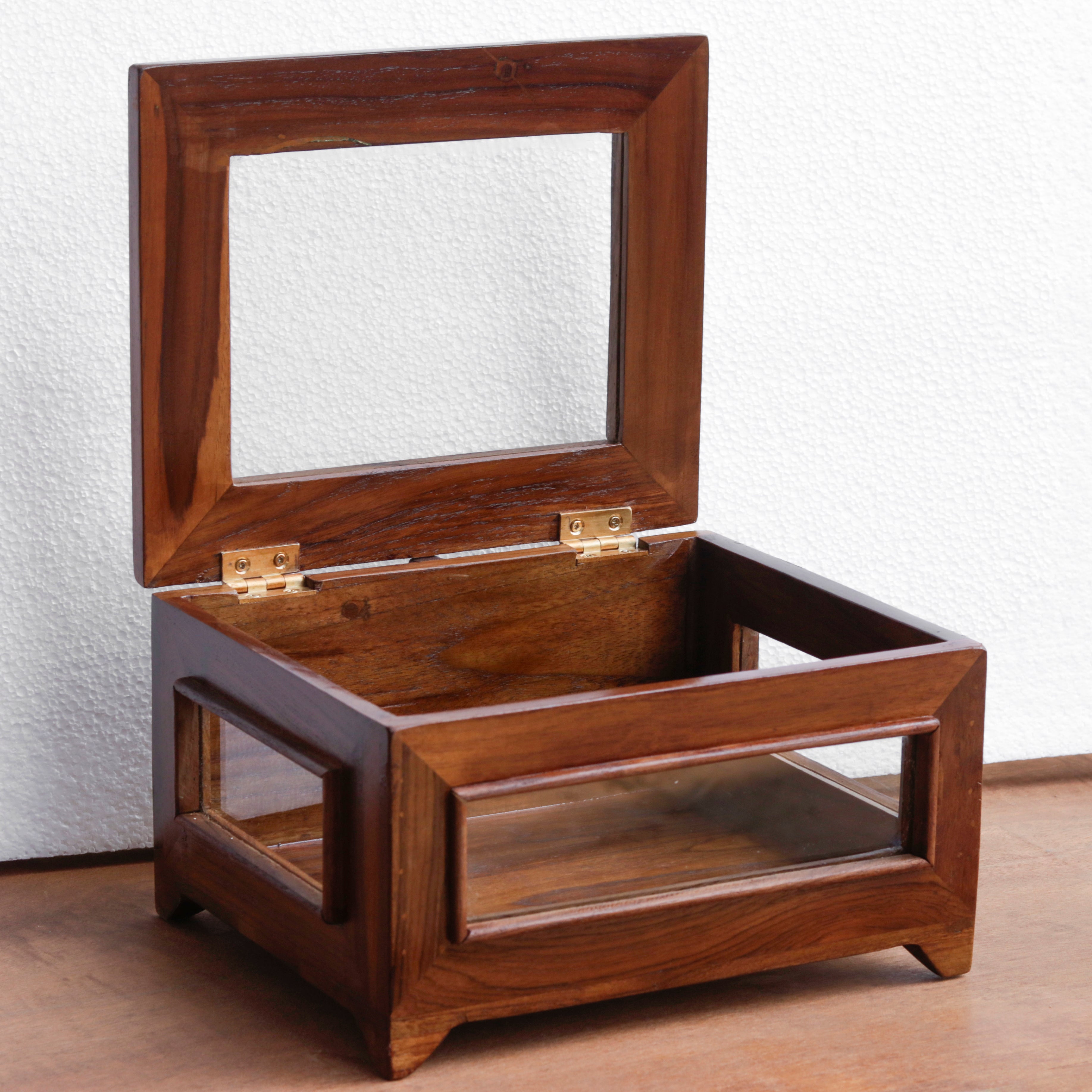 Vintage Transparent Mirror Fitted Wooden Handmade Jewelry Box