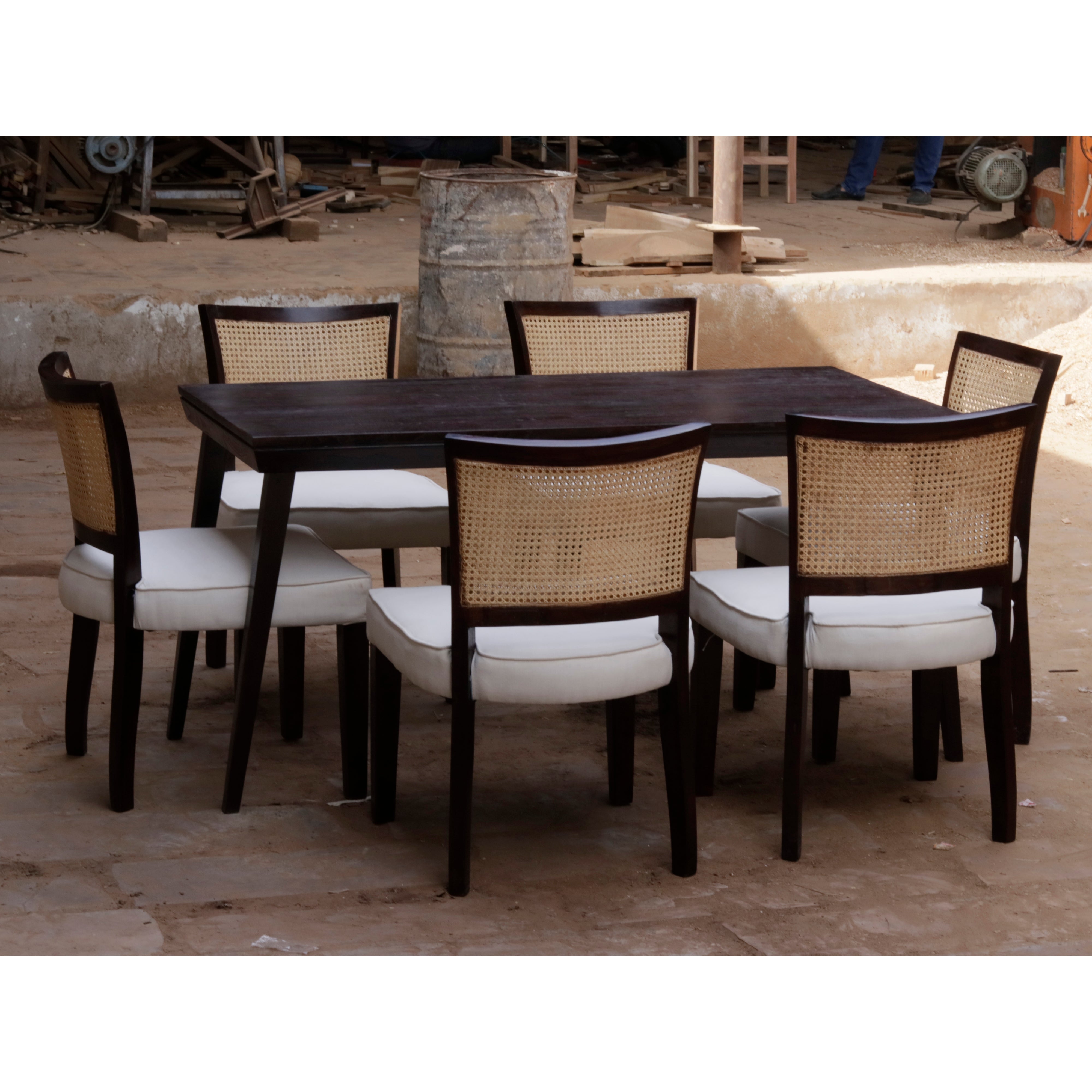 Dark Antique Mahogany Cane Back Wooden Handmade Dining Set Dining Set