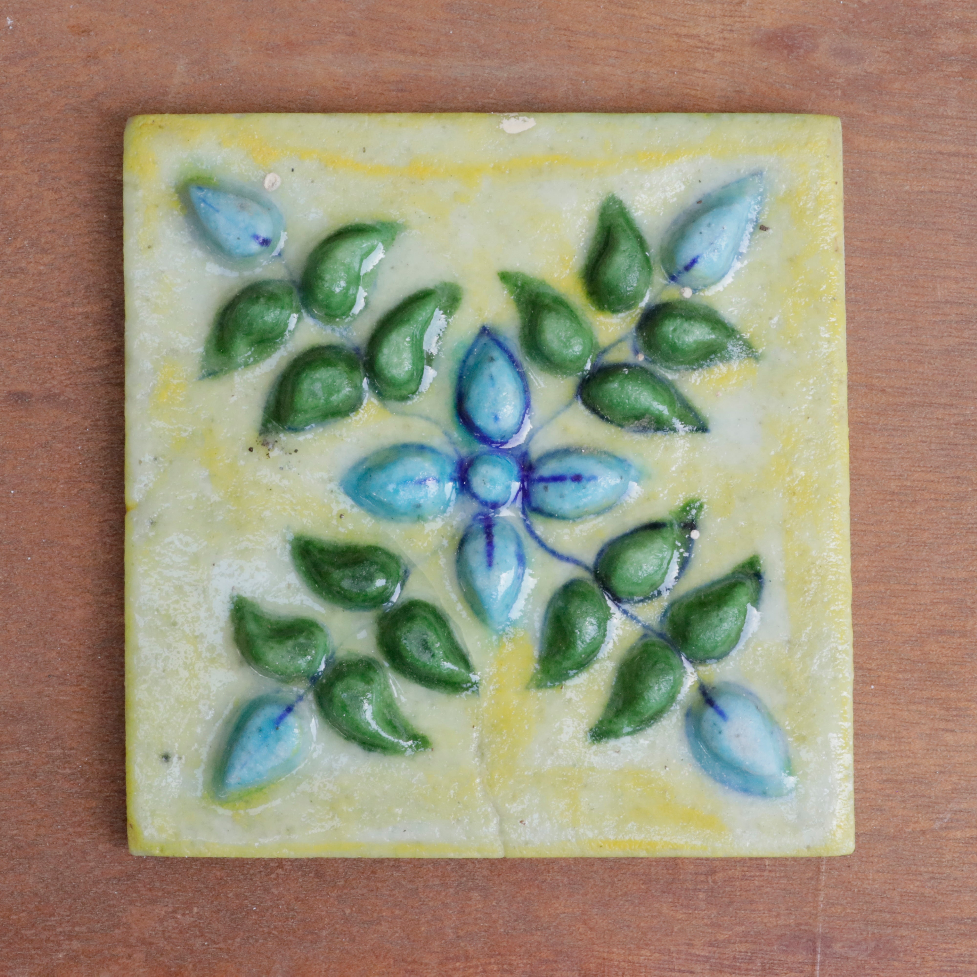 Evergreen Rich Embossed Flowered Designed Ceramic Square Tile Set of 2 Ceramic Tile
