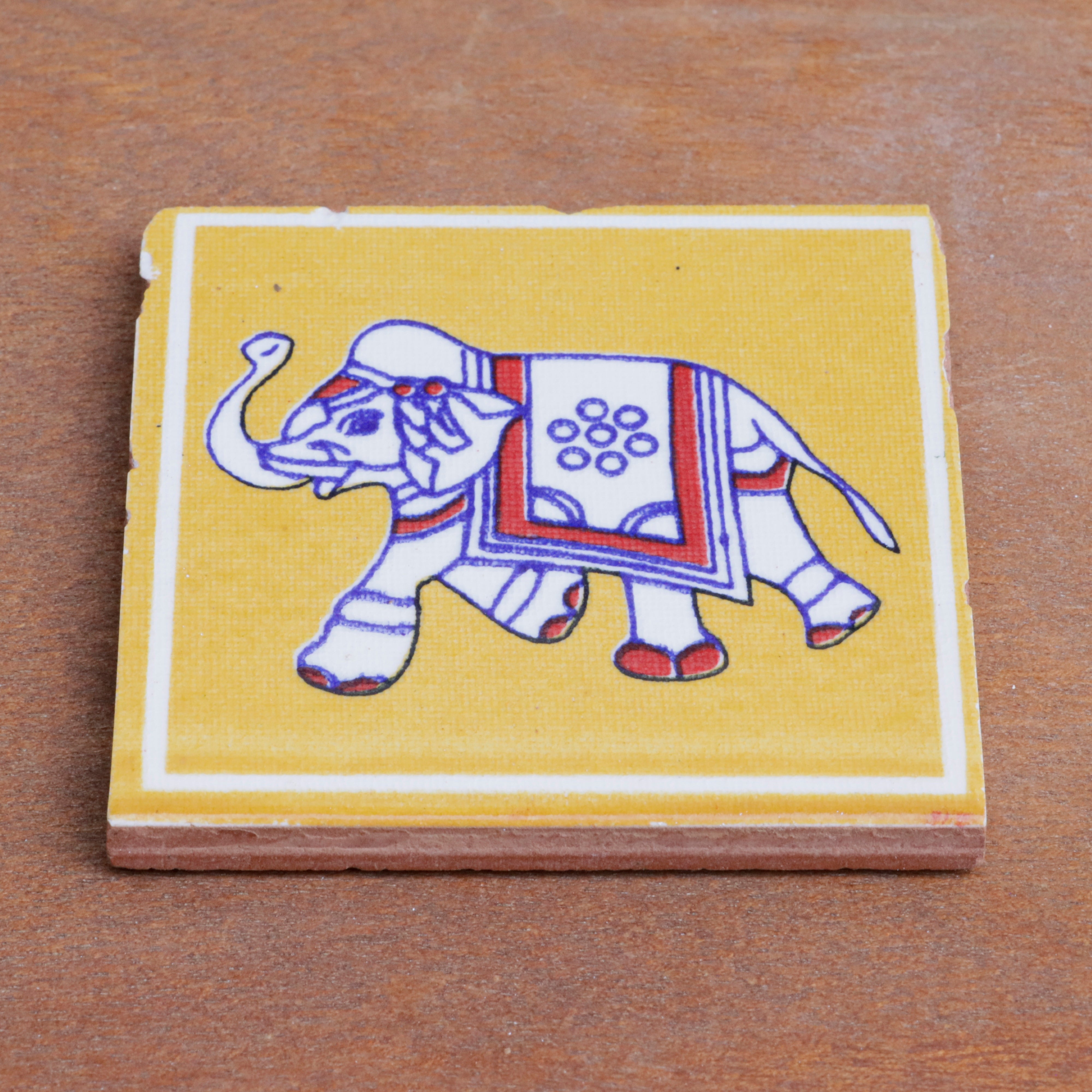 Adorable Vintage Elephant Designed Ceramic Square Tile set of 2 Ceramic Tile
