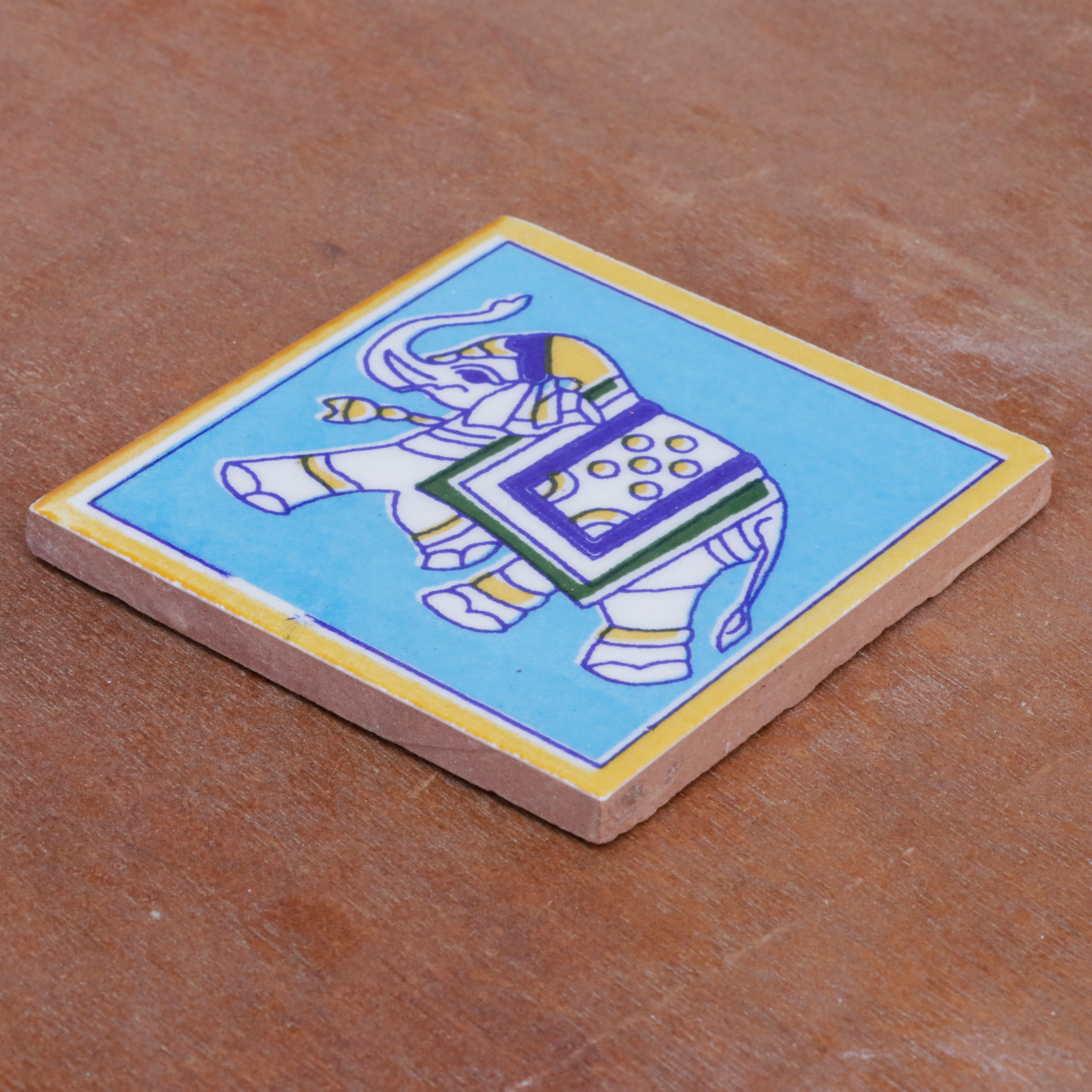 Wisdom Style Elephant Designed Ceramic Square Tile Set of 2 Ceramic Tile