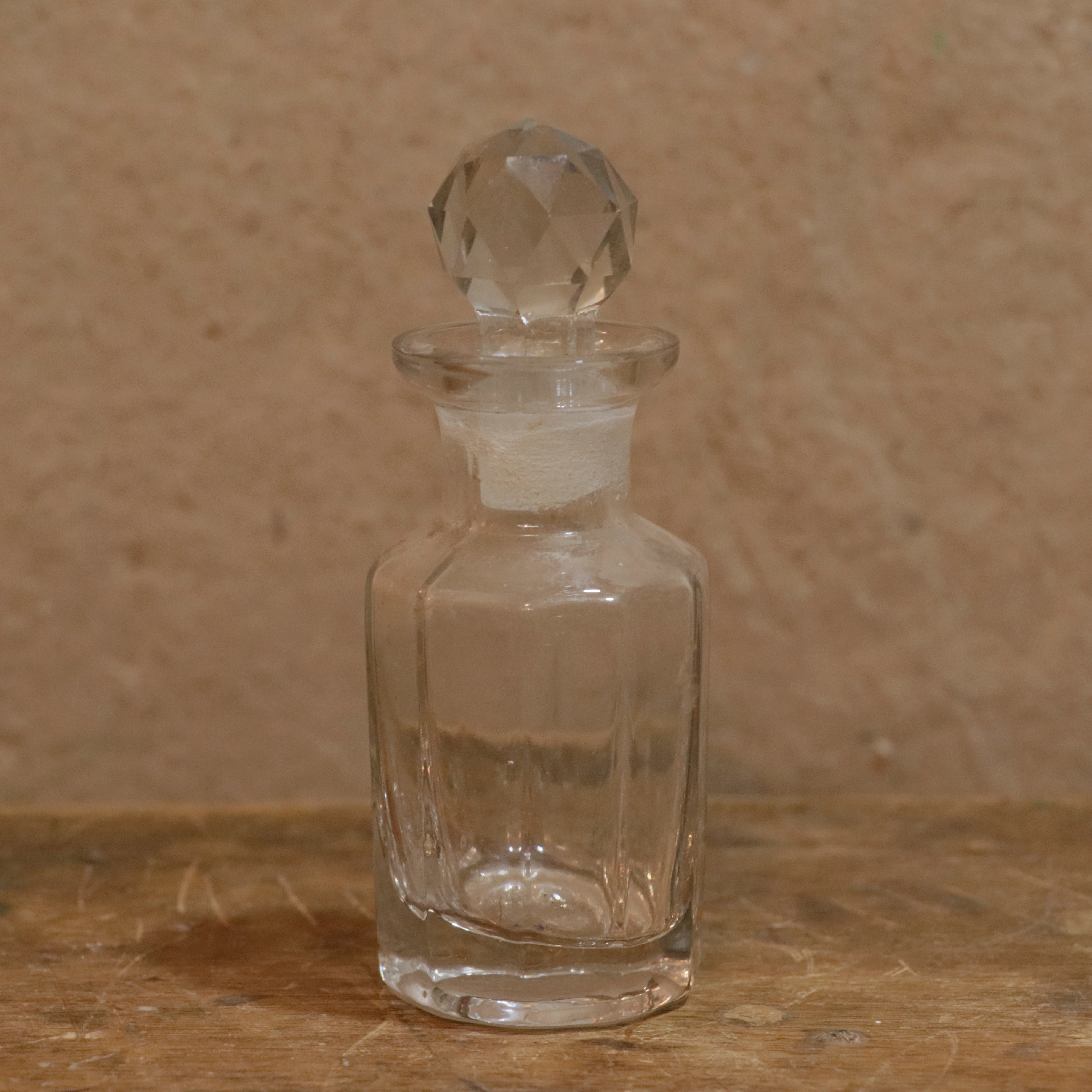 Old Retro Ribbed and Knob Topped Transparent Storage Jar Decanter Bottle