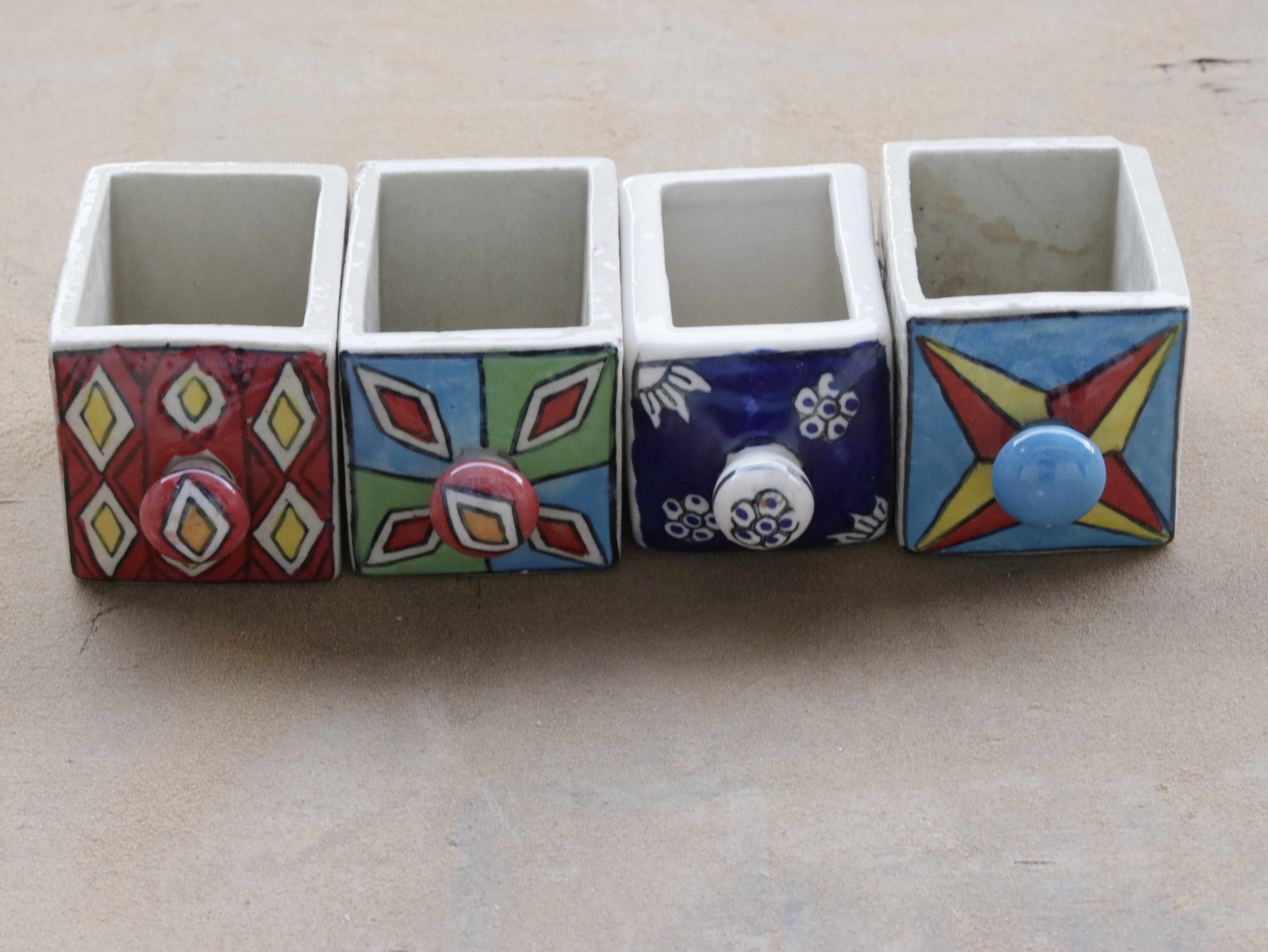 Old Light Flower Multidrawer Designed Ceramic Drawer Set of 4 Ceramic Drawers
