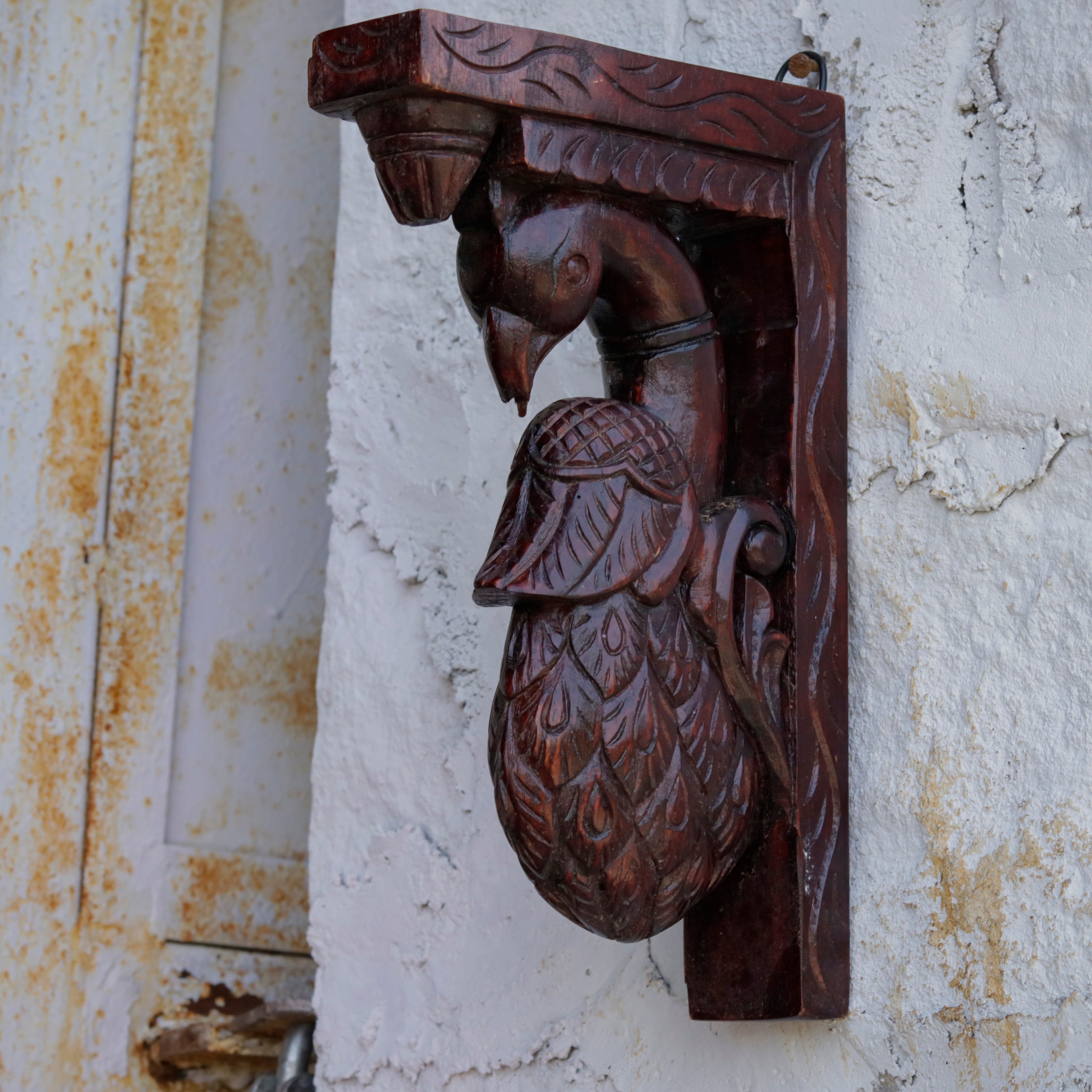 Solid teak dark mohagany stain peacock door bracket Door Bracket
