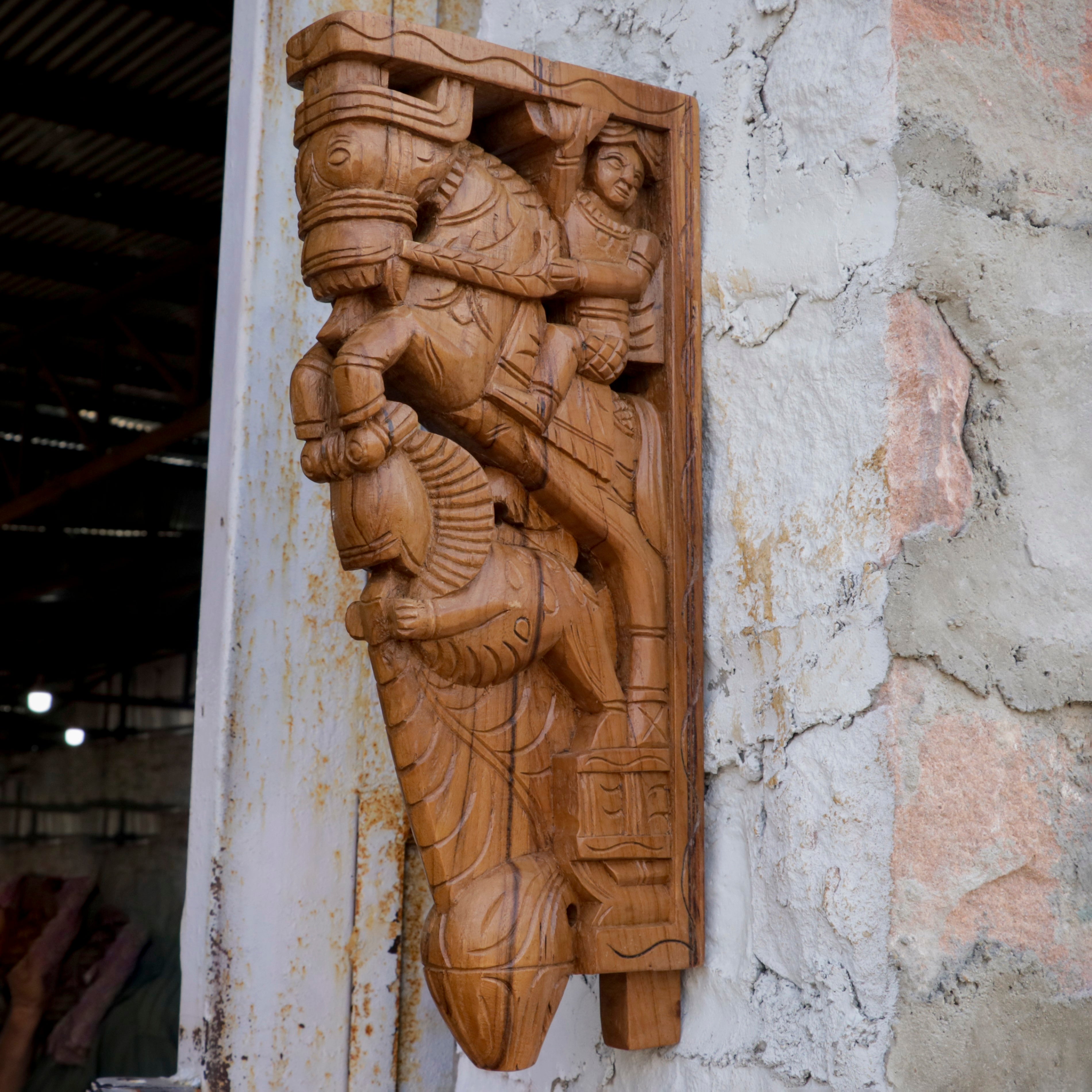 Wooden Horse and Yali 1 feet Depiction Door Bracket Door Bracket