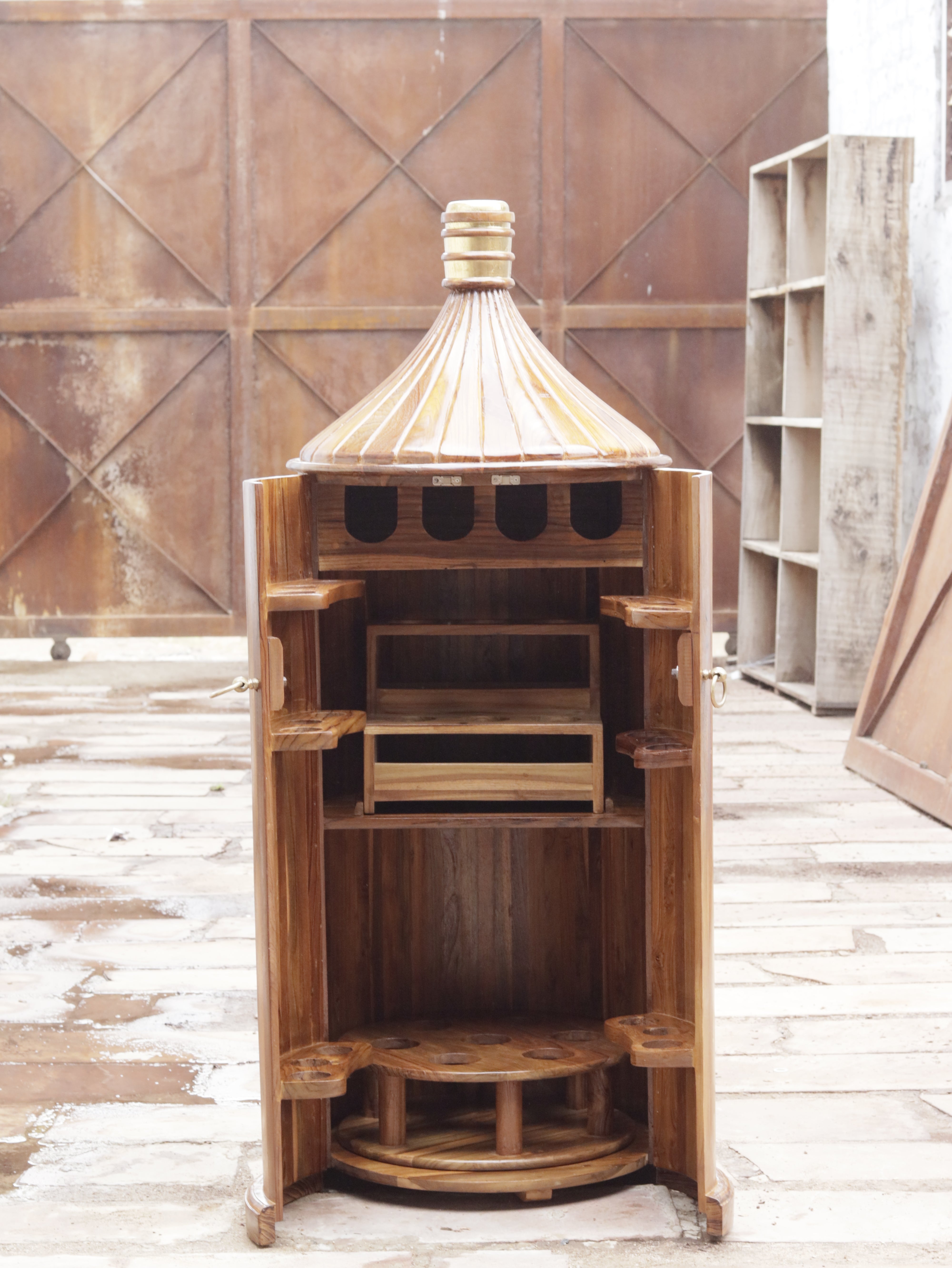 Melodious Plain Natural Brown Finished Wooden Handmade Bar Cabinet Bar Cabinet