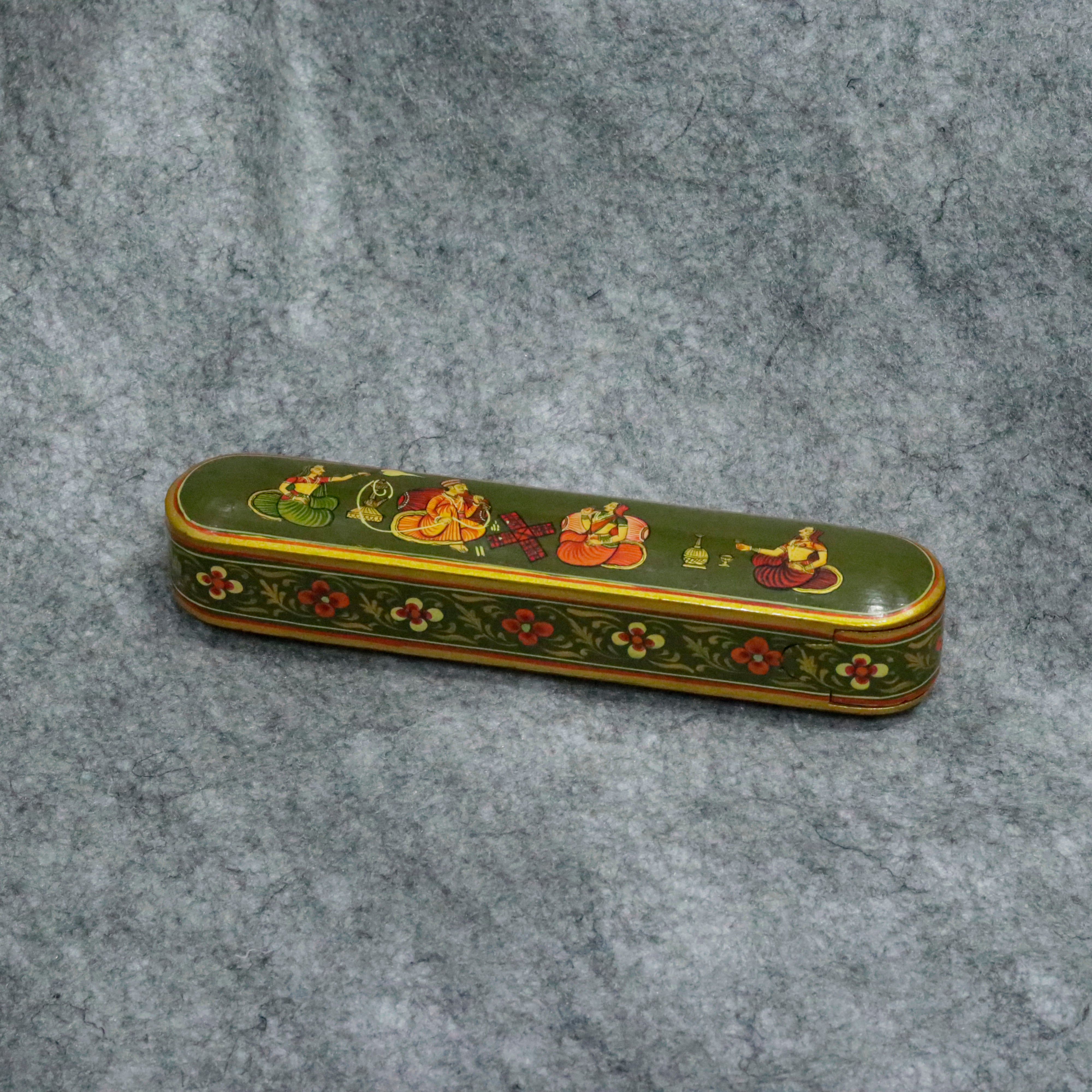 Hand-Painted Indian Artisan Pen & Pencil Box Wooden Box