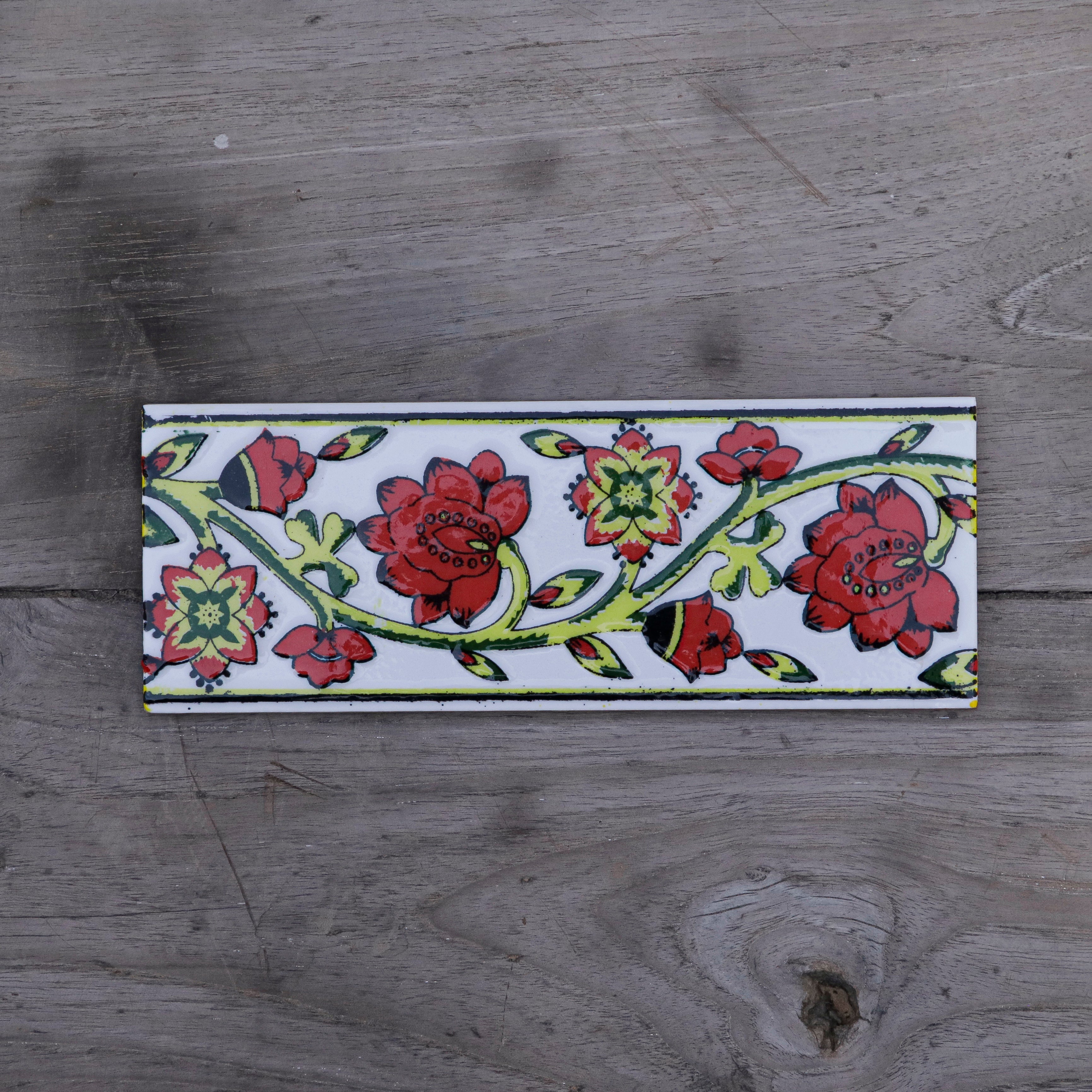 Forest Red and Yellow Flowered Long Ceramic Tile Ceramic Tile