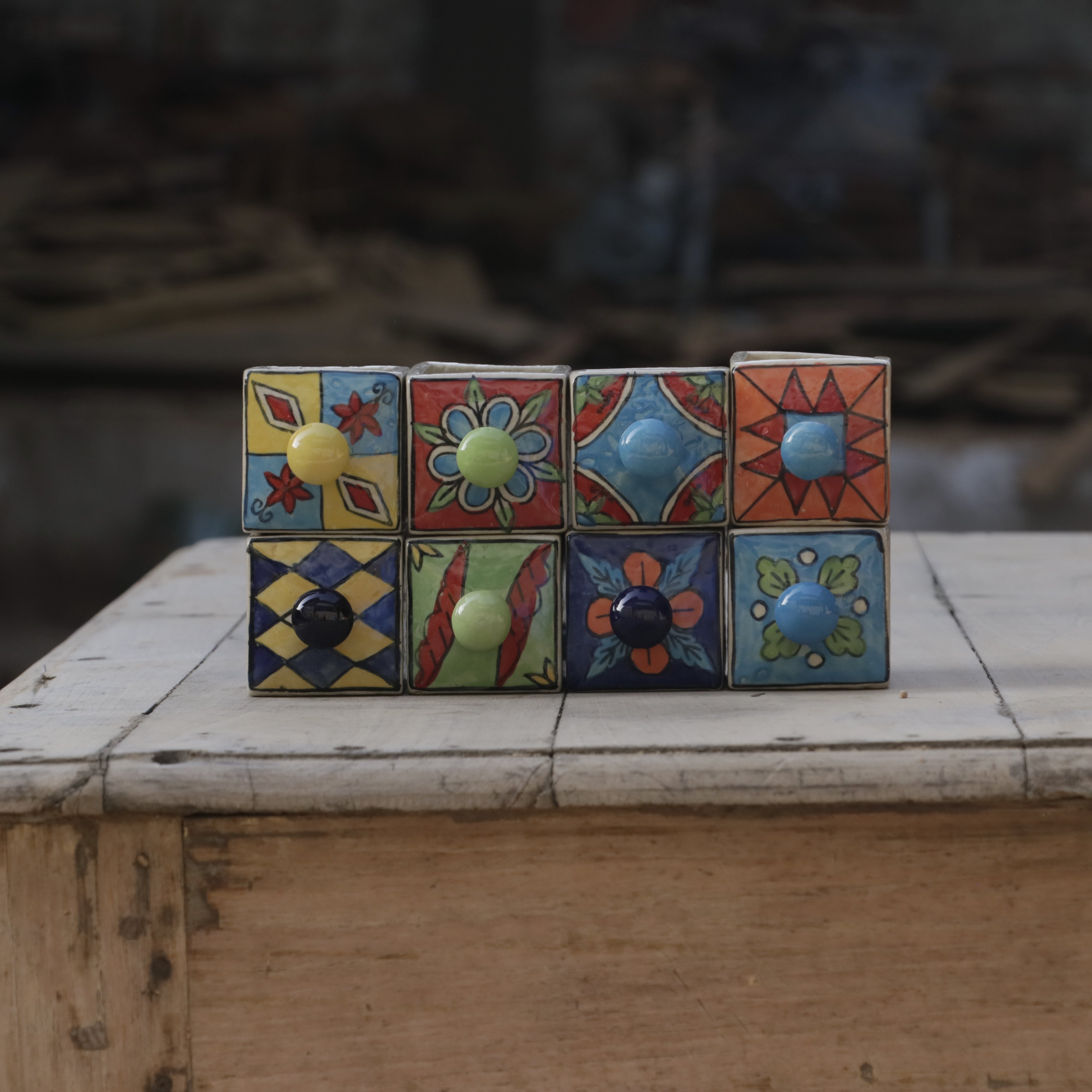 Vintage Classic Flower Designed Ceramic Multispace Drawer Set of 8 Ceramic Drawers