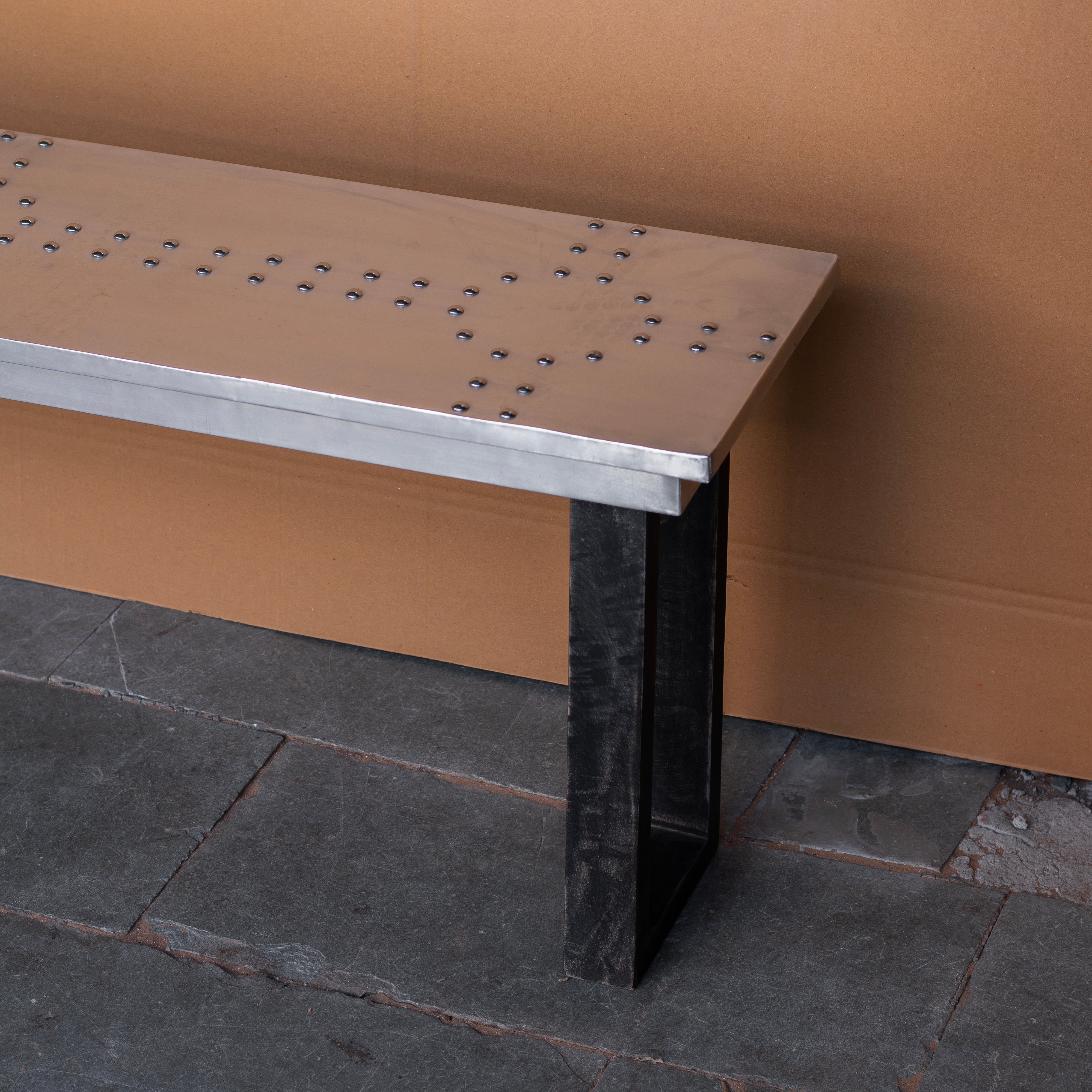 Industrial Metal Top Console Table with Solid Wood Legs Console Table