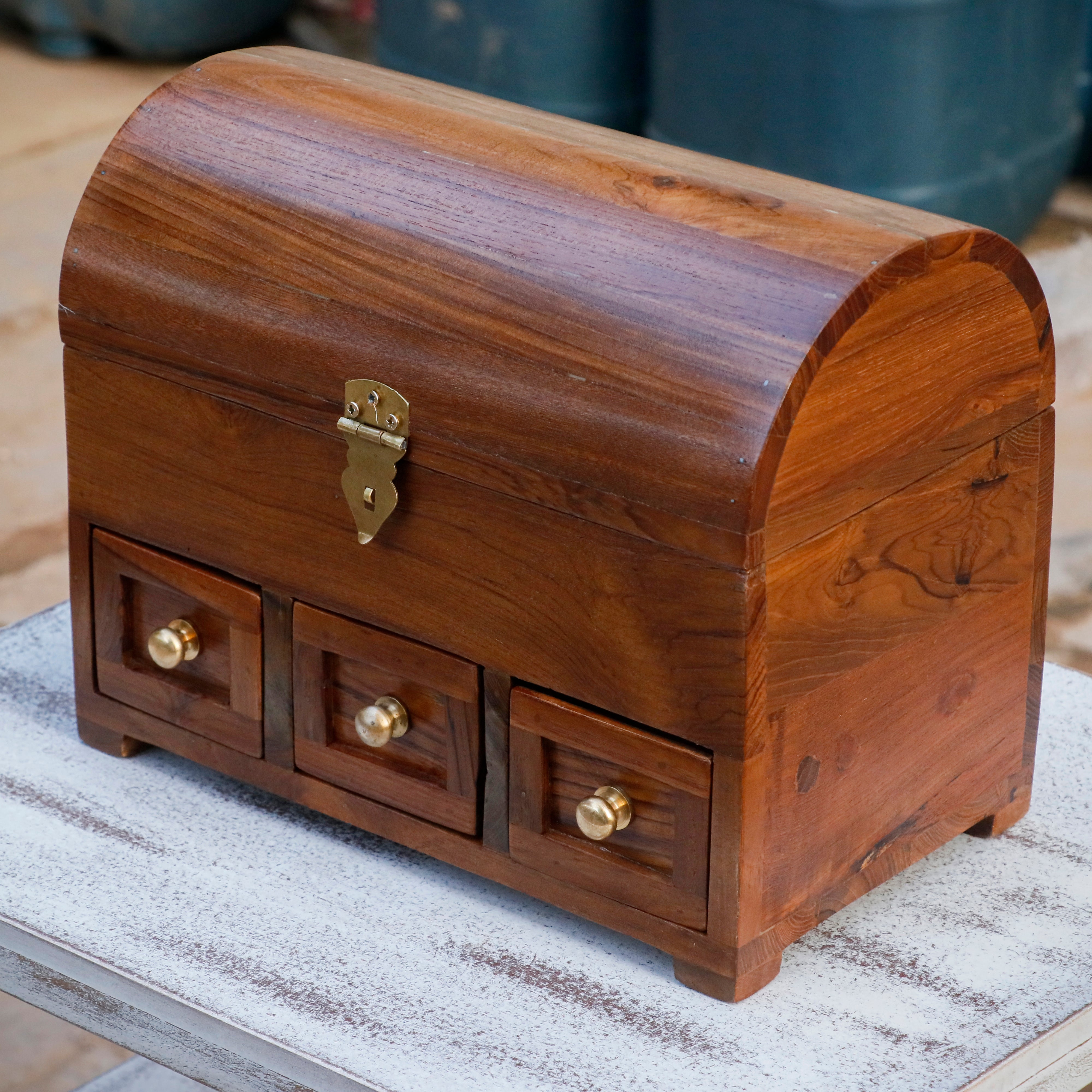 Antique Style Teak Wooden 3 Drawer Premium Handmade Jewelry Box Wooden Box