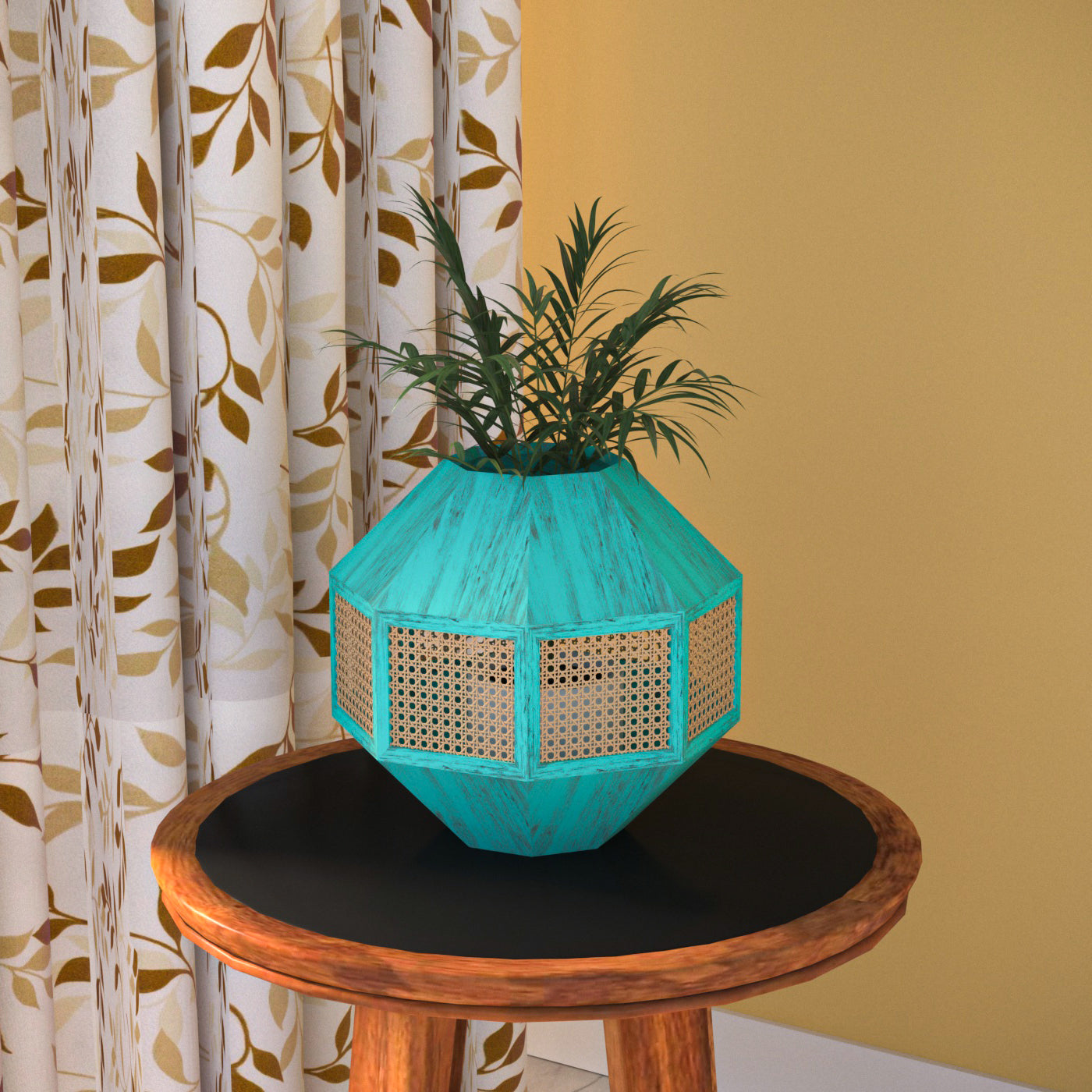 Diamond Shaped Wooden Handmade Sea Green Distressed Flowerpot for Home Vase
