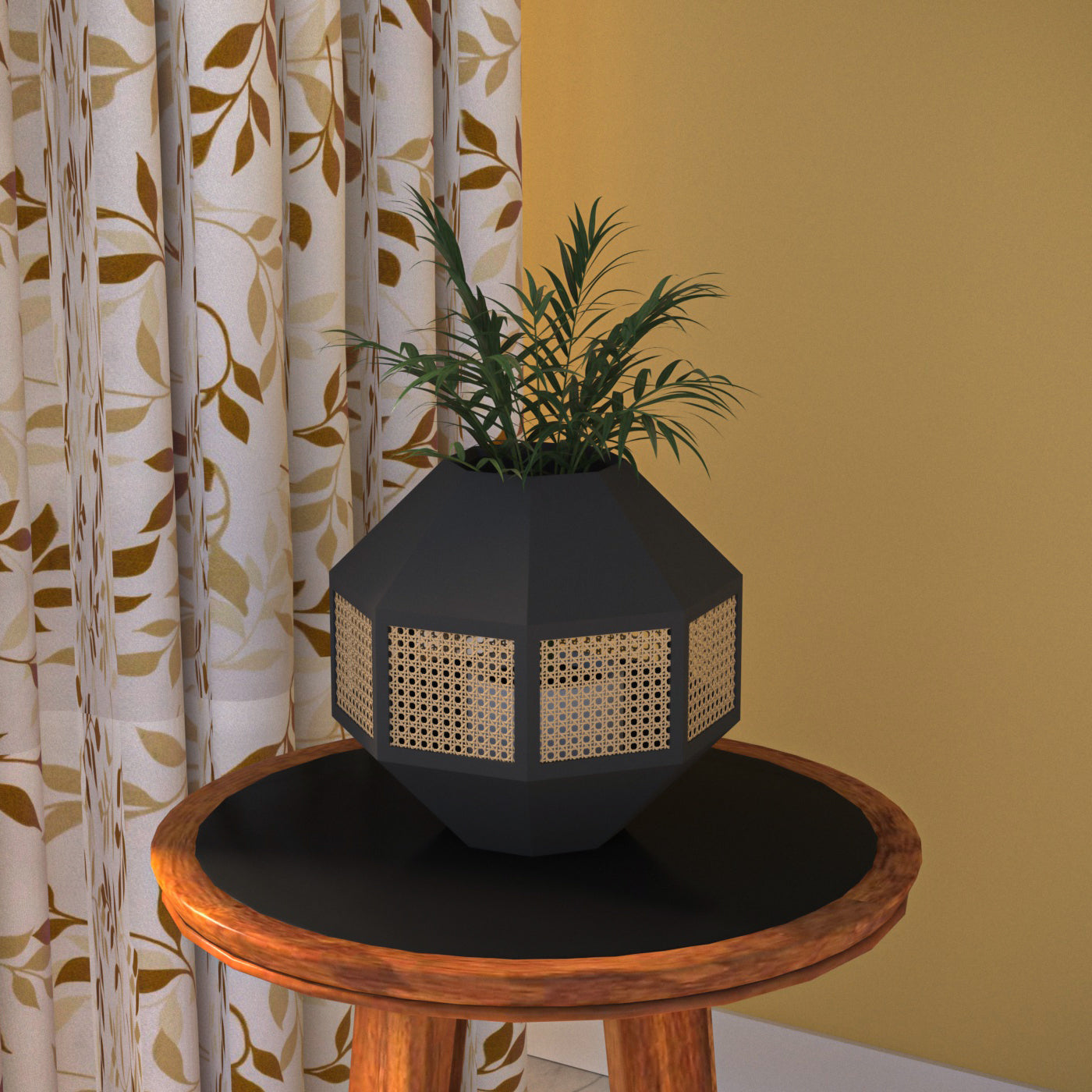 Diamond Shaped Wooden Handmade Dark Black Flowerpot for Home Vase
