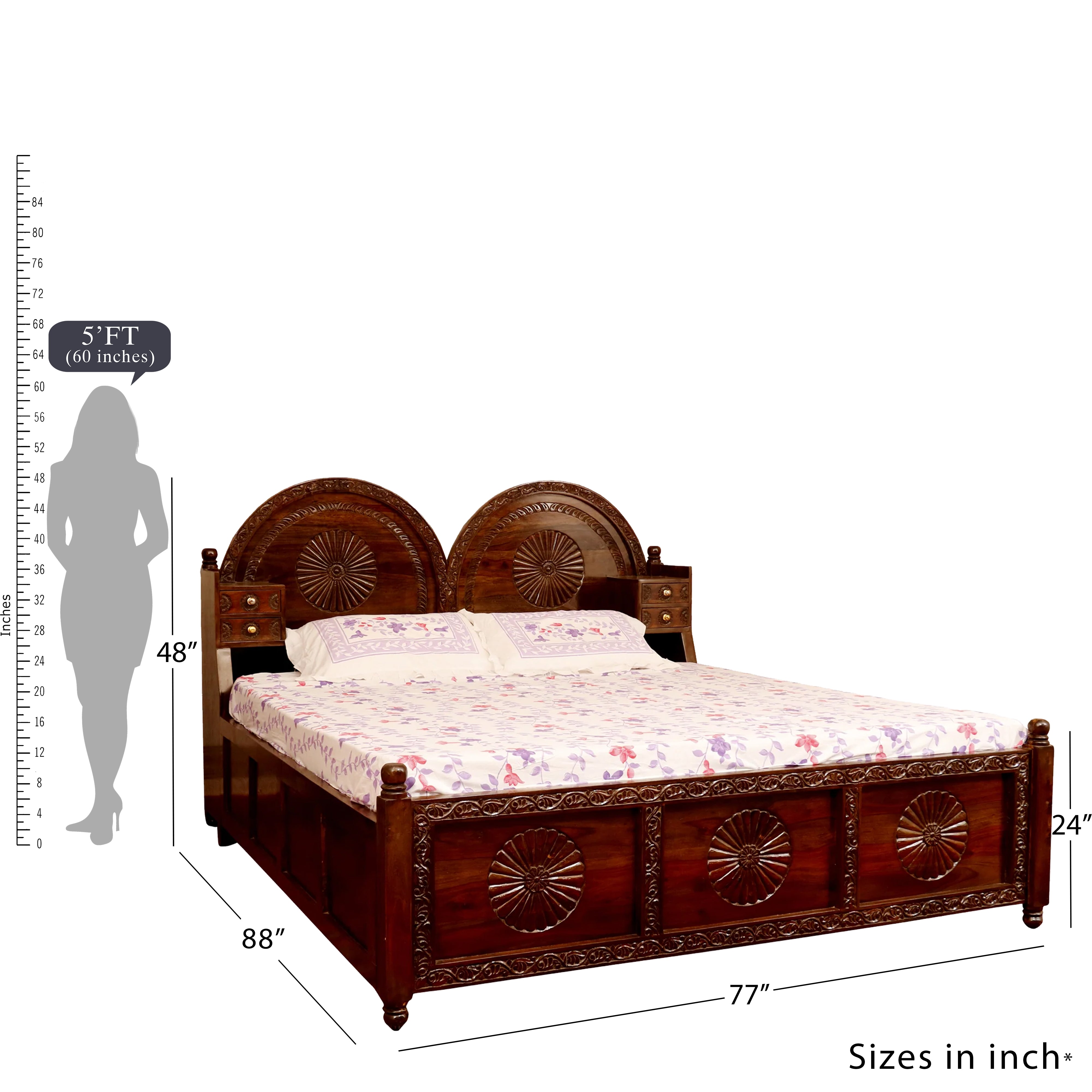 Sheesham Antique-Finish Bed With storage box ( Teak wood ) Bed