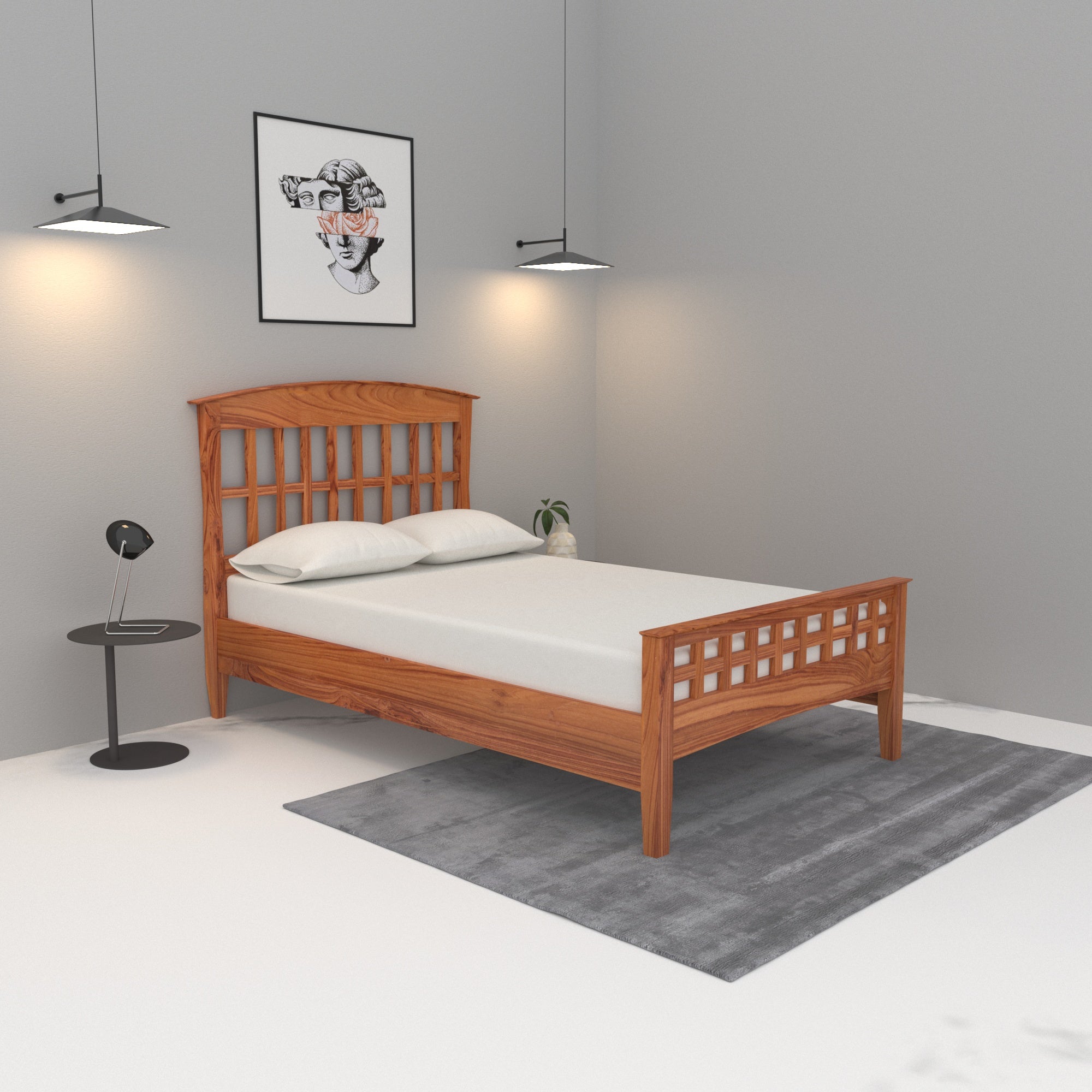Solid Wood Single Bed in Light Brown Finish (Teak wood) Bed