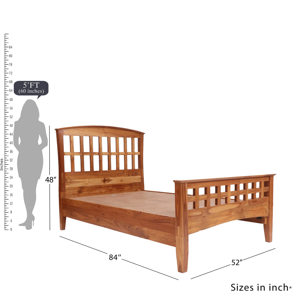 Solid Wood Single Bed in Light Brown Finish (Teak wood)