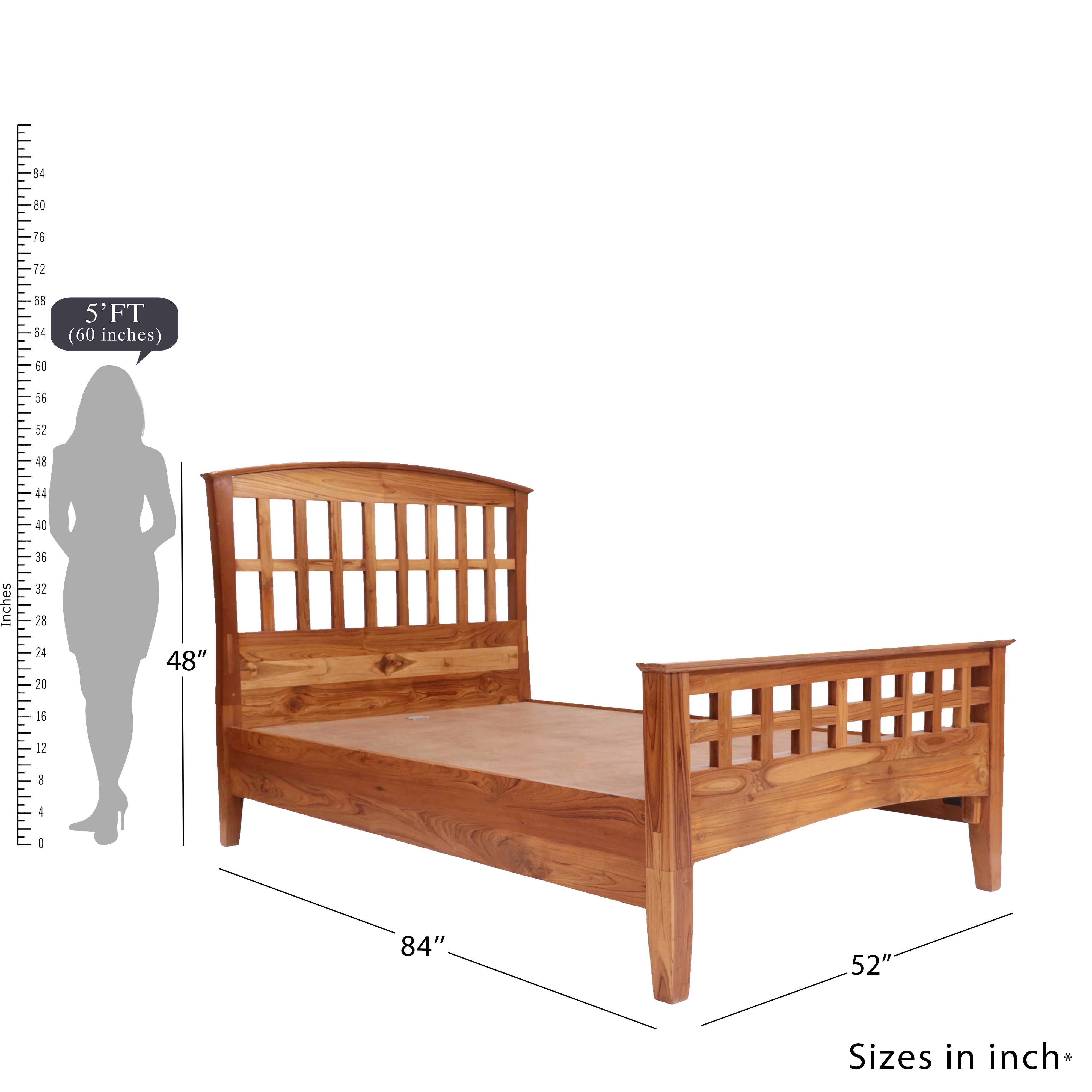 Solid Wood Single Bed in Light Brown Finish (Teak wood) Bed