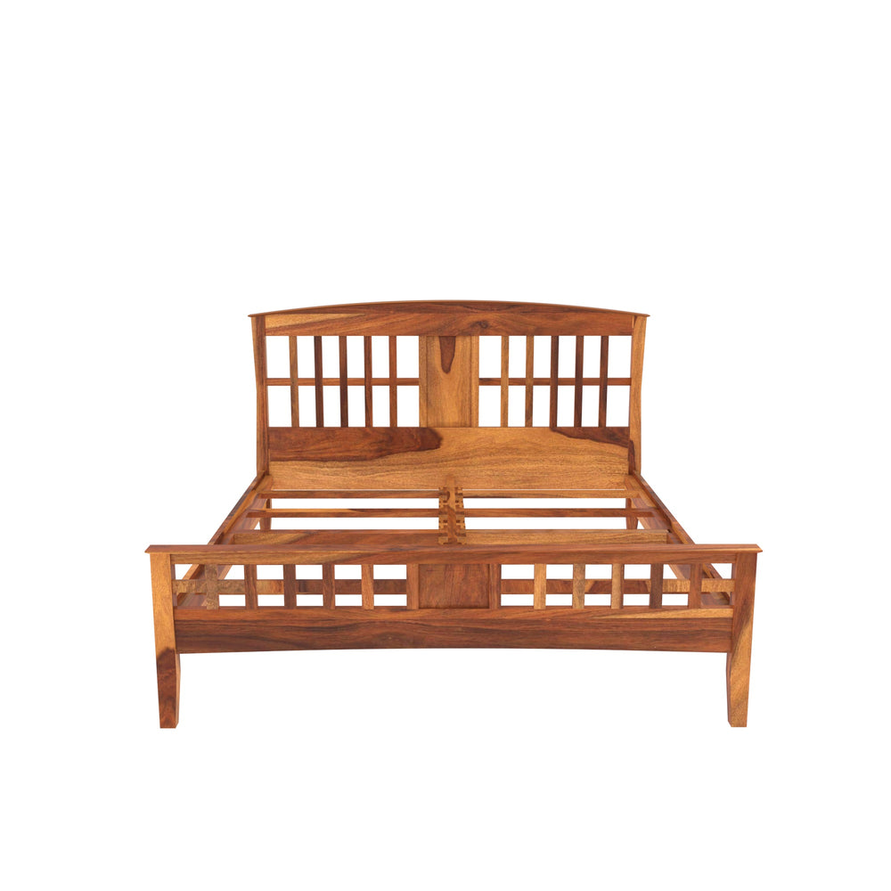 Rectangular Design Bed in Natural Light Brown Finish (Sheesham wood)