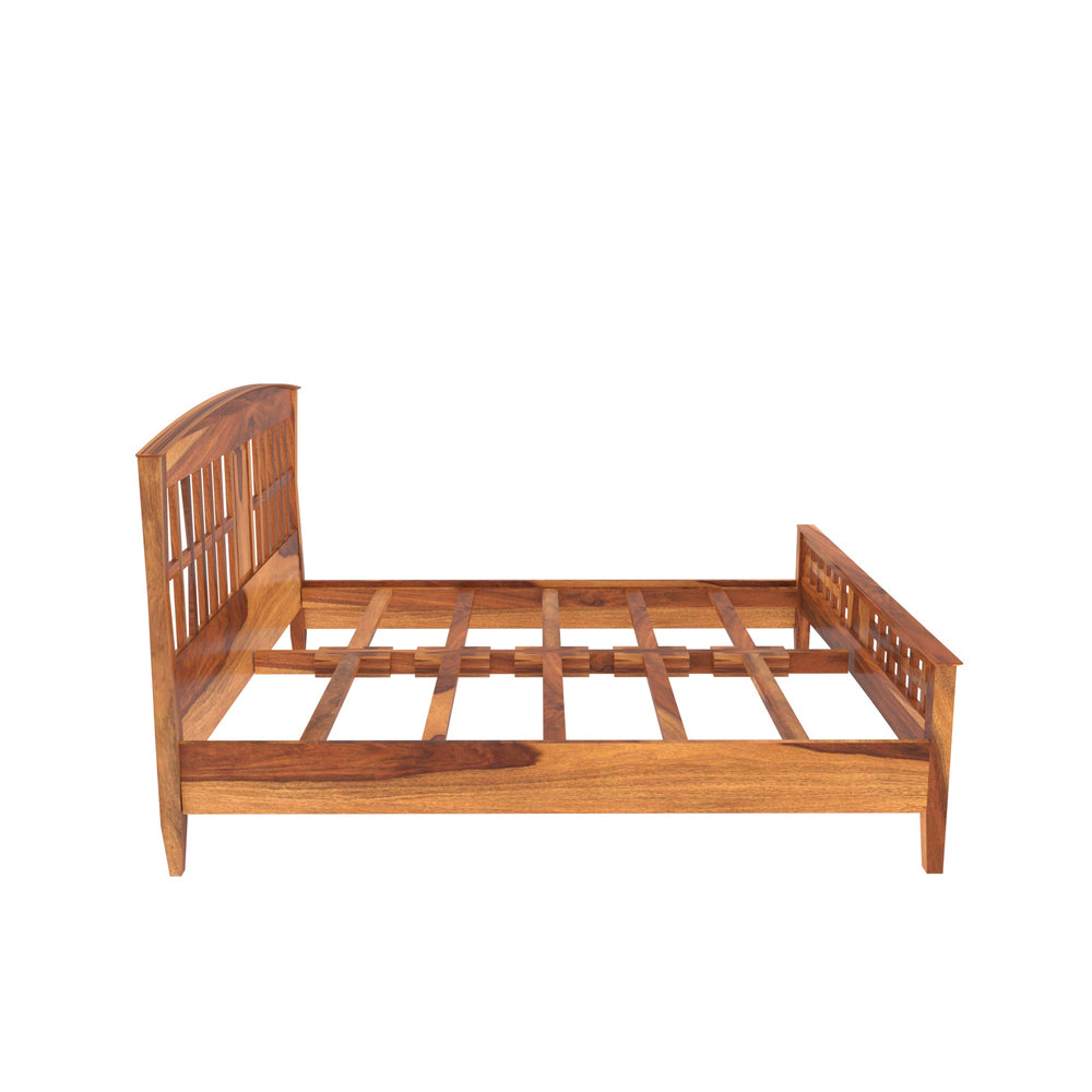 Rectangular Design Bed in Natural Light Brown Finish (Sheesham wood)