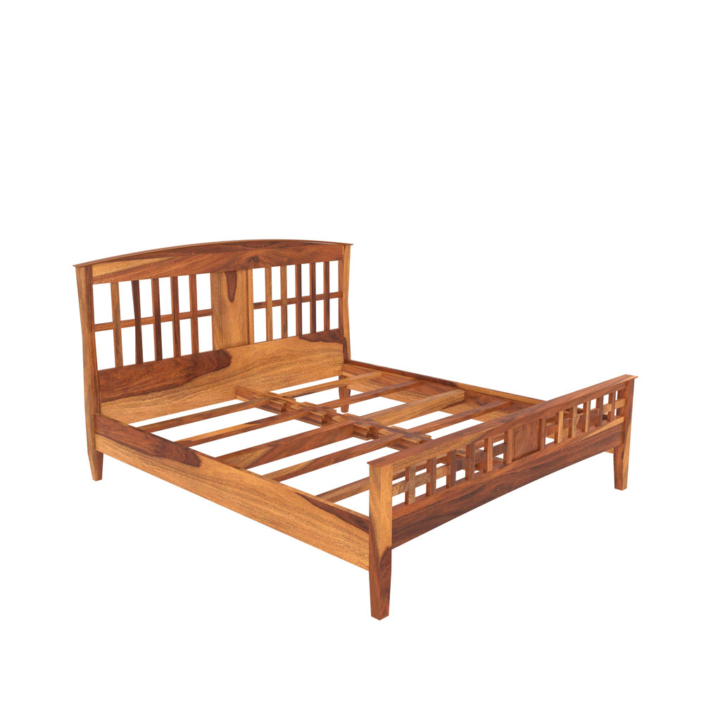 Rectangular Design Bed in Natural Light Brown Finish (Sheesham wood)
