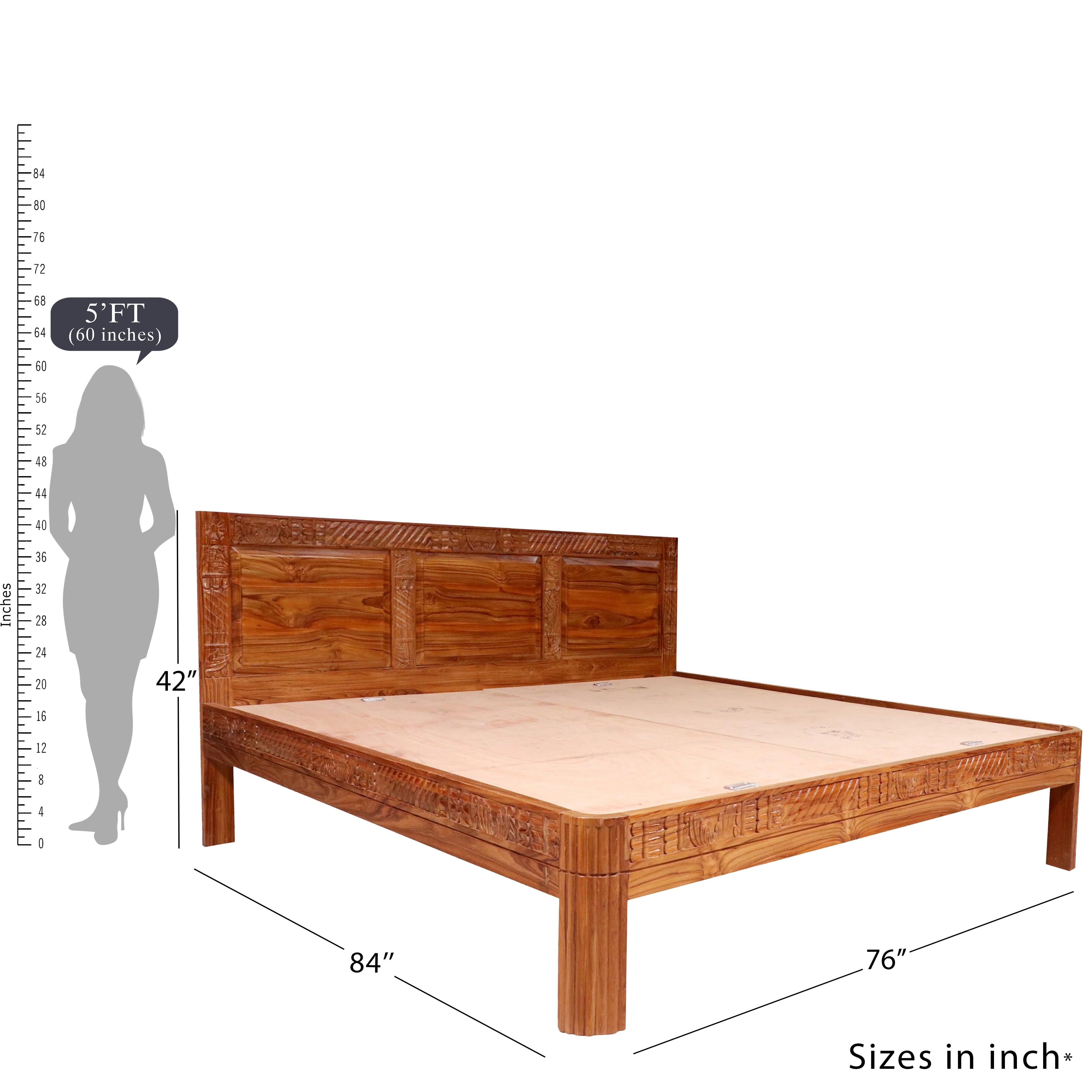 Teak wood carved Folk Concept compact Bed ( Sheesham wood ) Bed