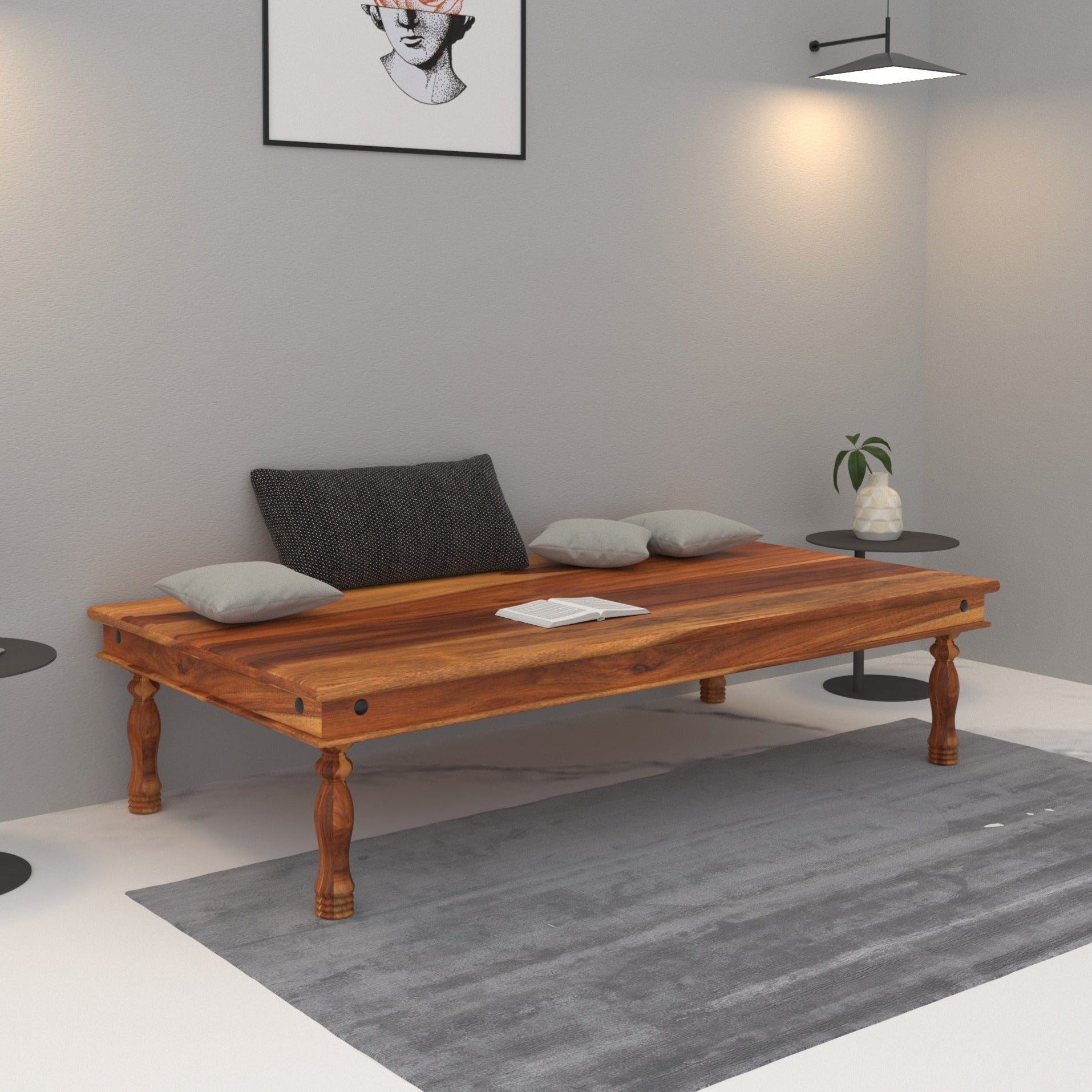 Sheesham wood Round legs with veneer Classical indian Paat Daybed