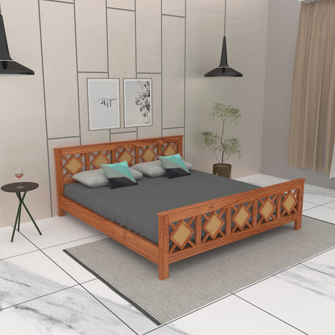 Solid wood Cane Diamond shape Bed