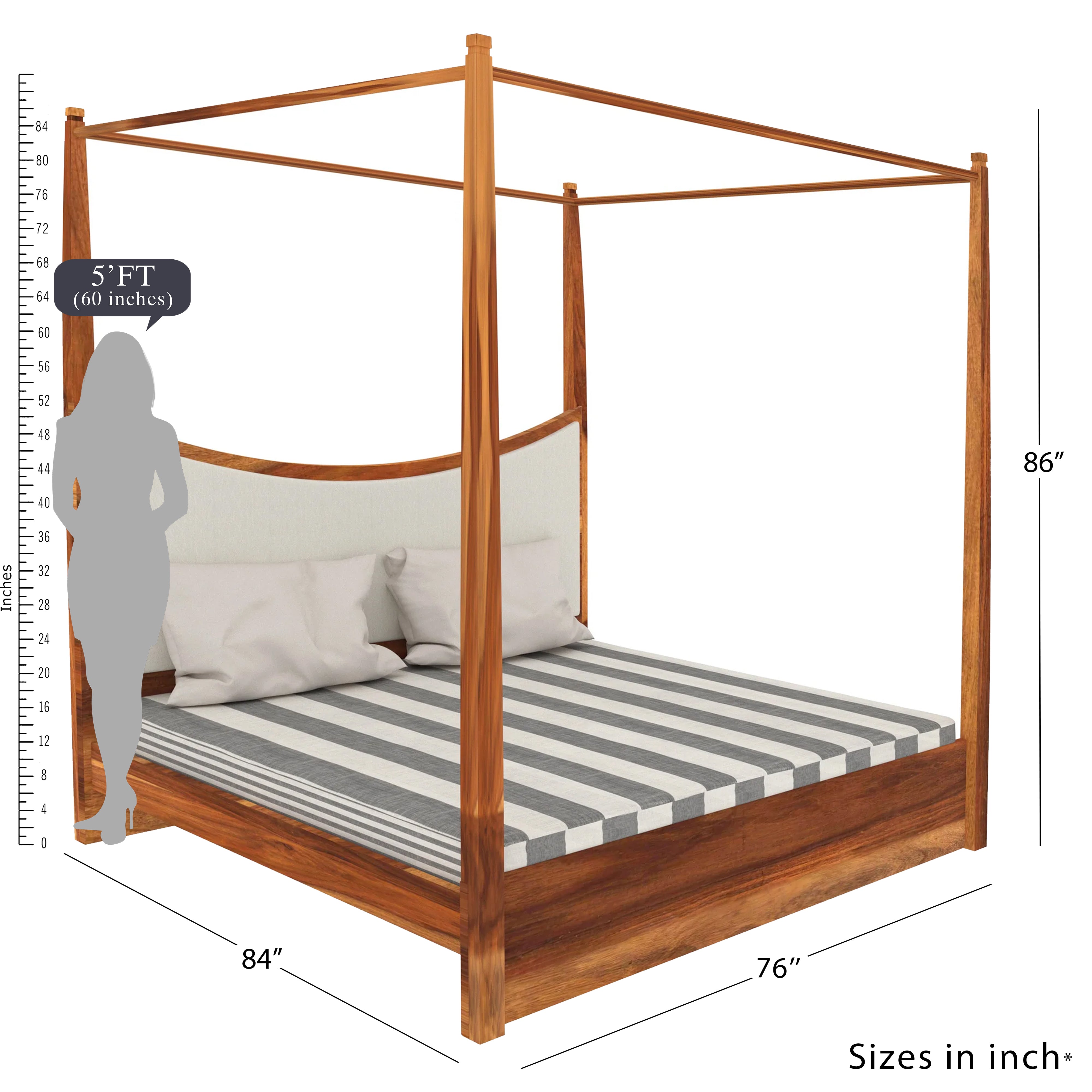 Melodious Long Sharp Pillar Sheesham Wooden Vintage Bed Bed