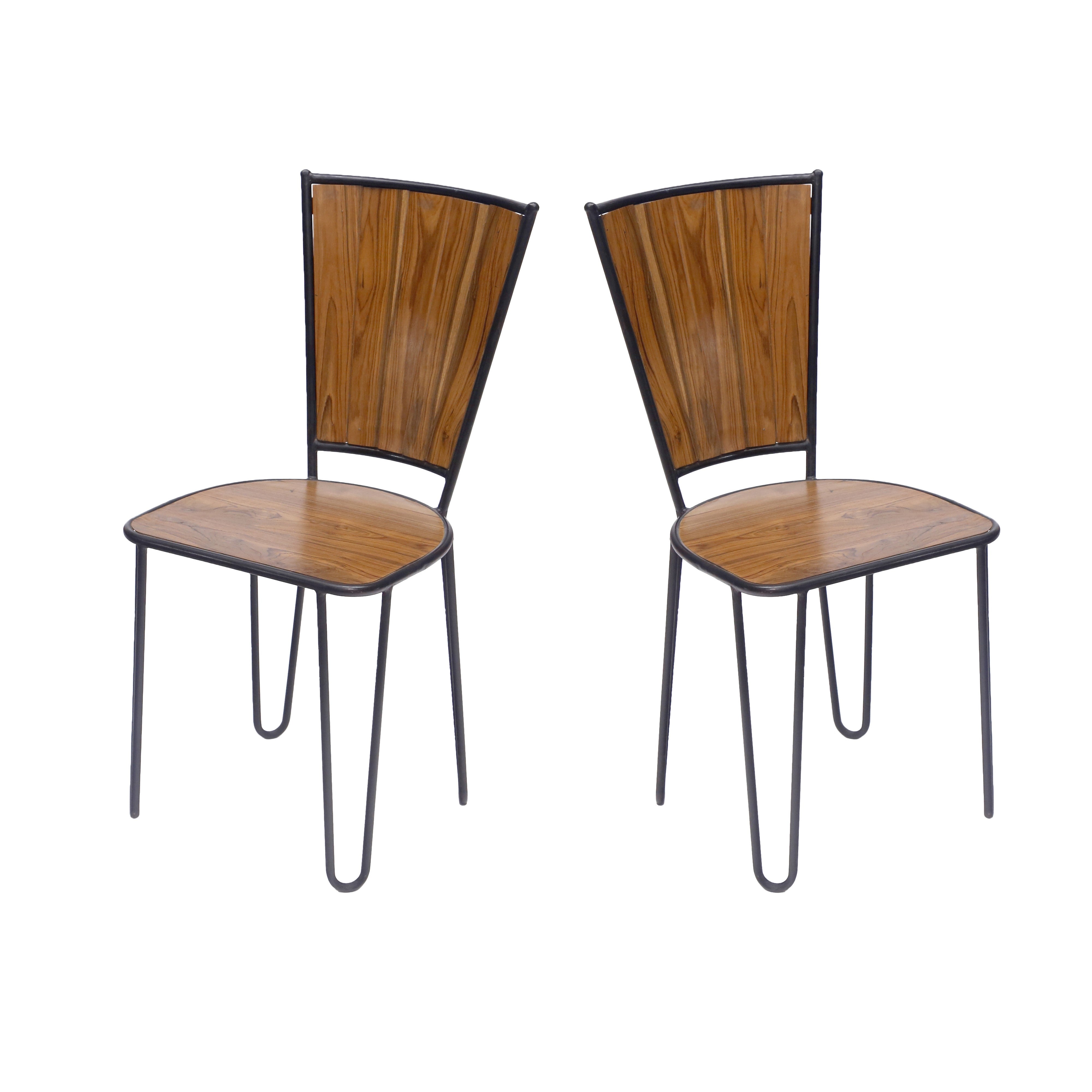 (Set of 2) Teak Wood Metallic Frame Chair Dining Chair