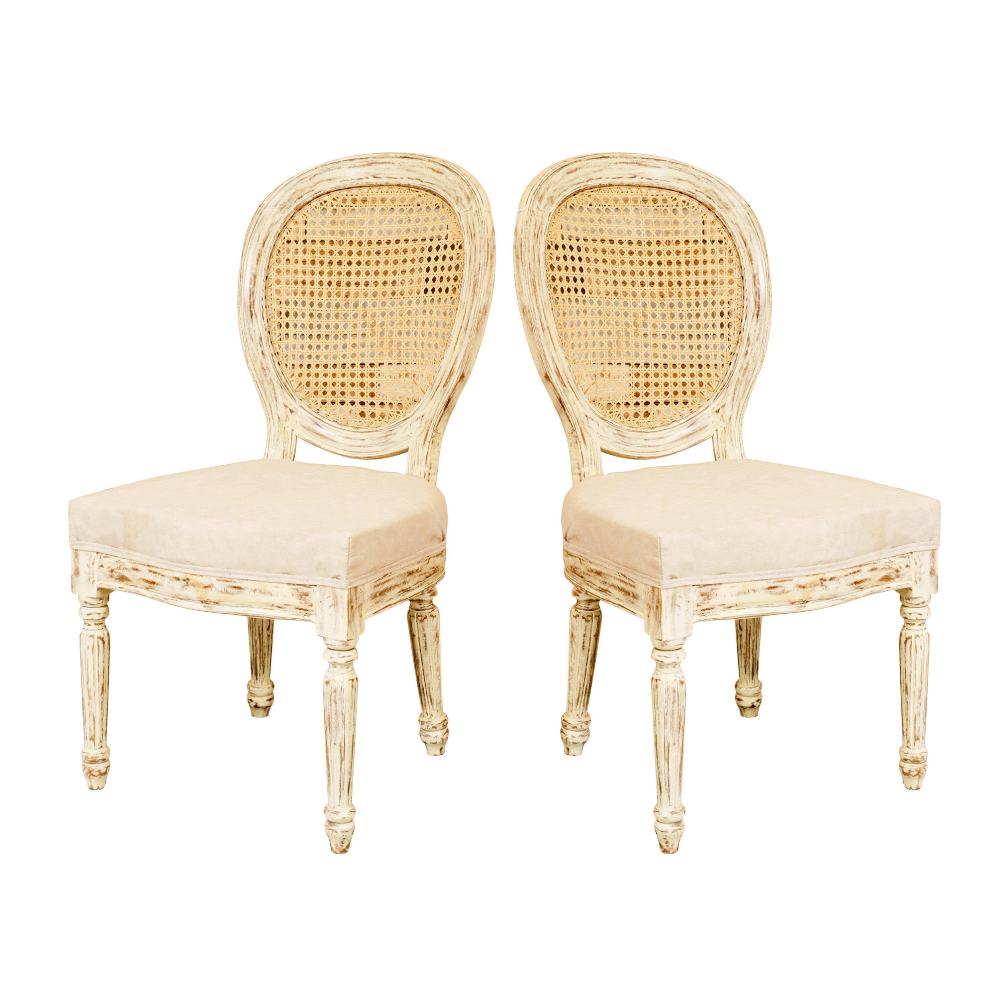 (Set of 2) Distressed White Comfort Chair Dining Chair