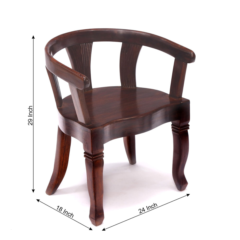 Solid Teak Dark Tone Rounded Arms Wooden Chair