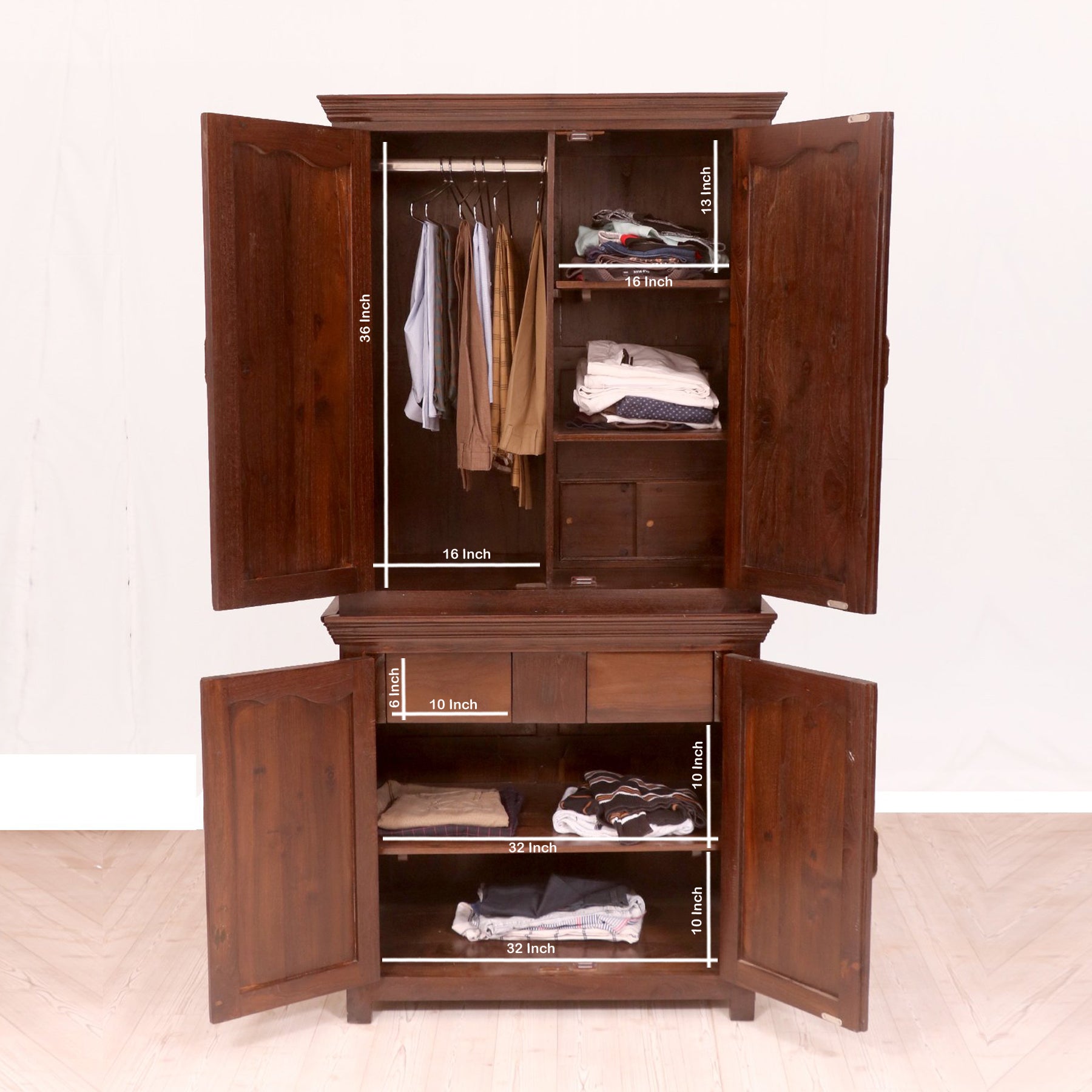 Wooden Cabinet in Dark Wood Finish Wardrobe