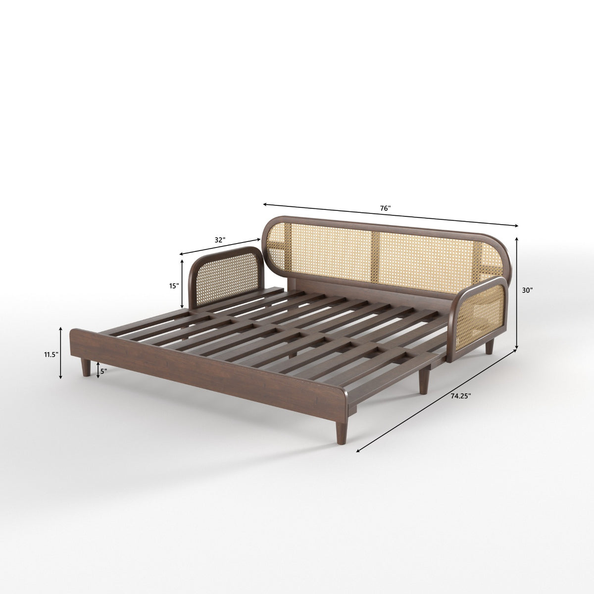 Artisan Luxe Extendable Day Bed with Curved Cane-Style Backrest Sofa cum bed