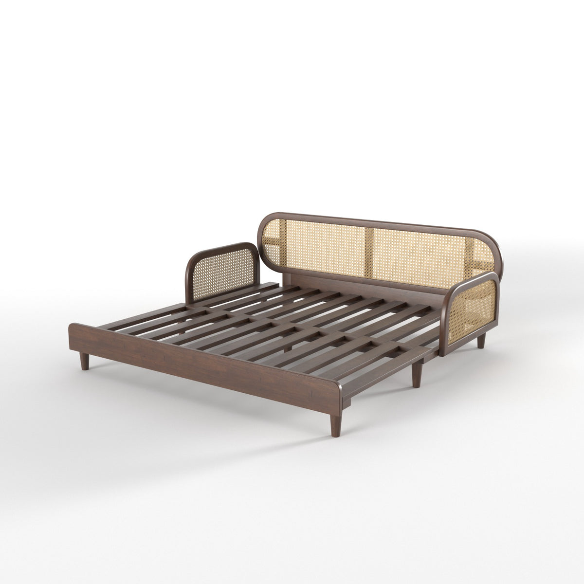 Artisan Luxe Extendable Day Bed with Curved Cane-Style Backrest Sofa cum bed